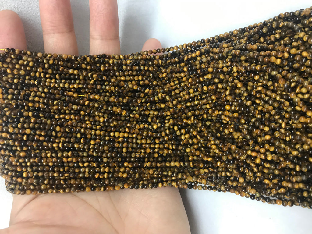 Brown Tiger Eyes 2-3mm Round Gemstone Loose Beads 15 Inch Strand for Jewelry Making — DIY Bracelet Necklace Supplies for Beaders, Crafters  & Wholesale Buyers