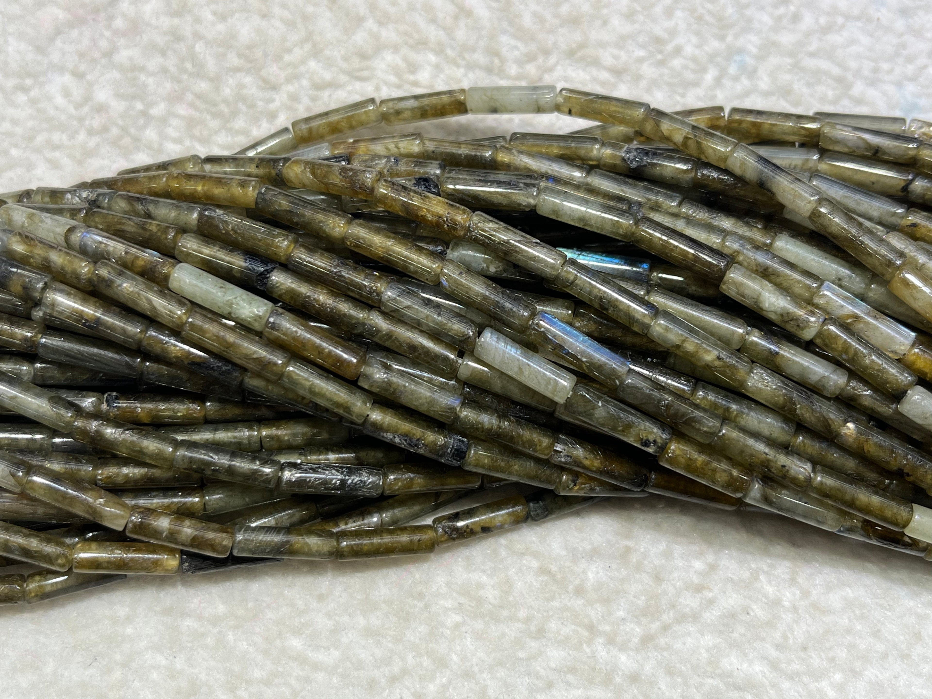 Green Labradorite 4x13mm Column Gemstone Loose Tube Beads 15 inches