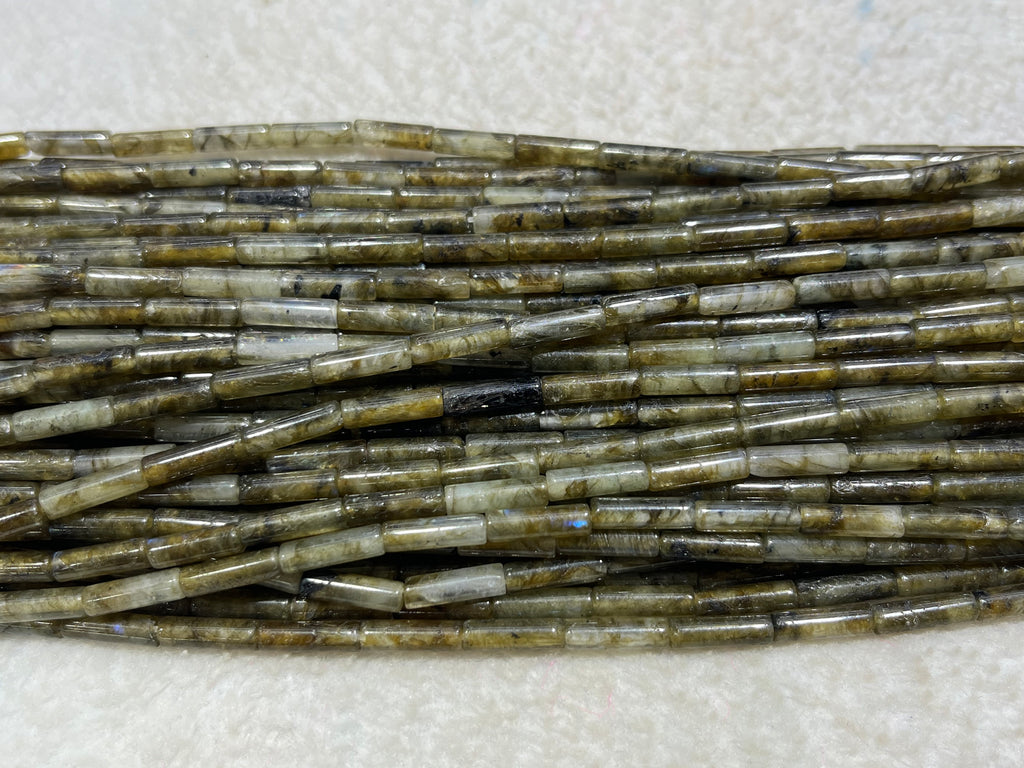 Green Labradorite 4x13mm Column Gemstone Loose Tube Beads 15 inches