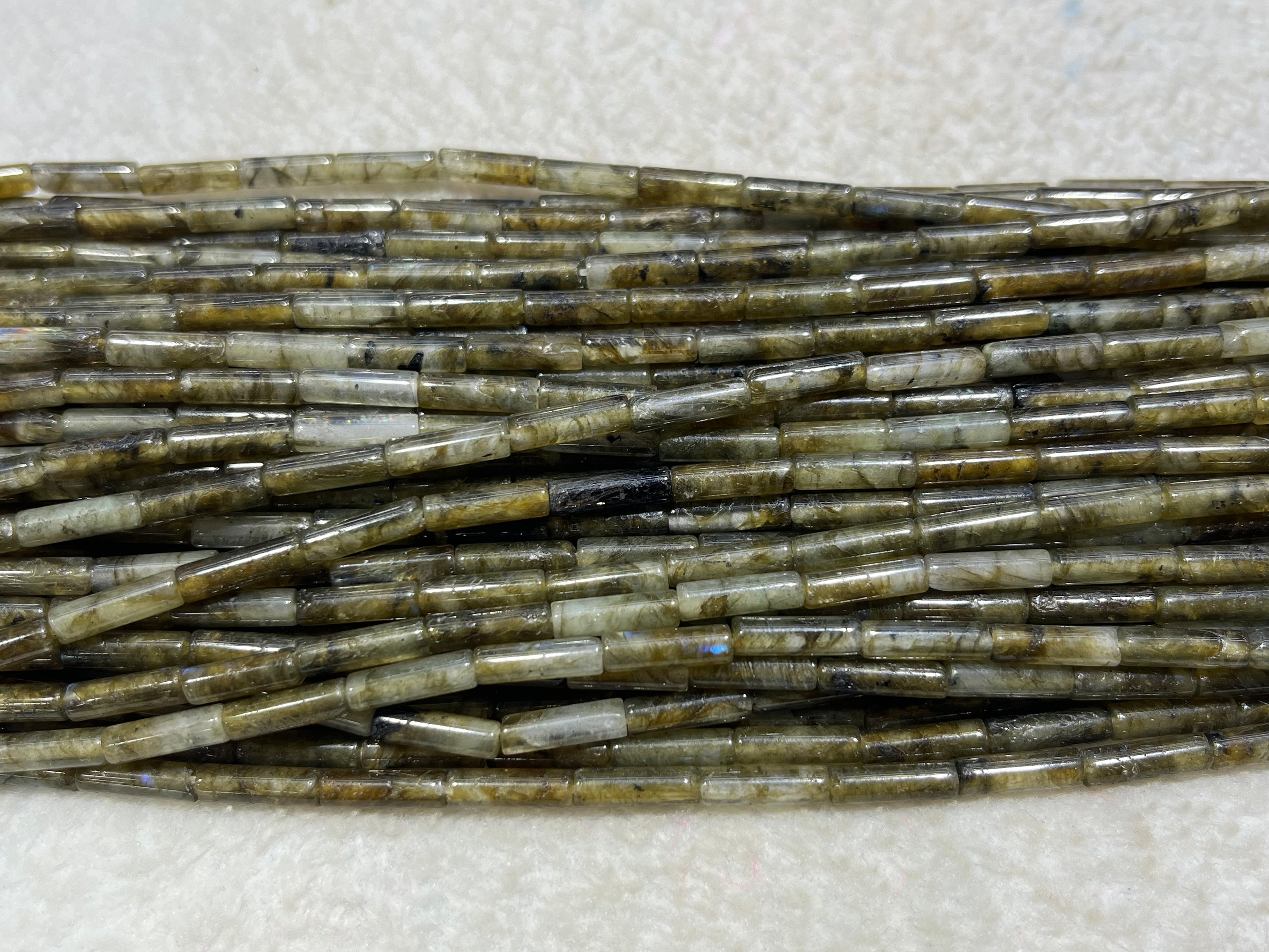 Green Labradorite 4x13mm Column Gemstone Loose Tube Beads 15 inches