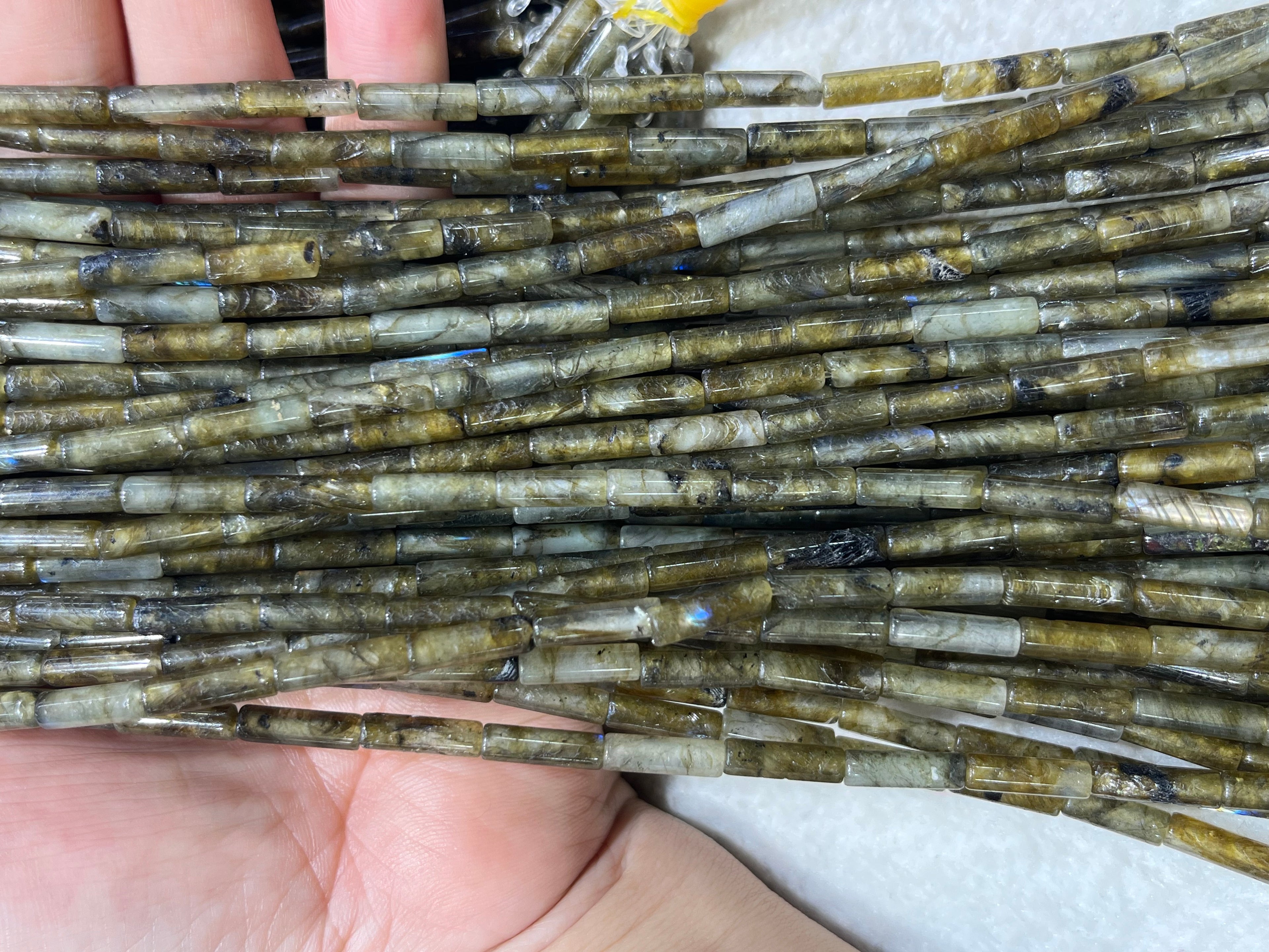 Green Labradorite 4x13mm Column Gemstone Loose Tube Beads 15 inches