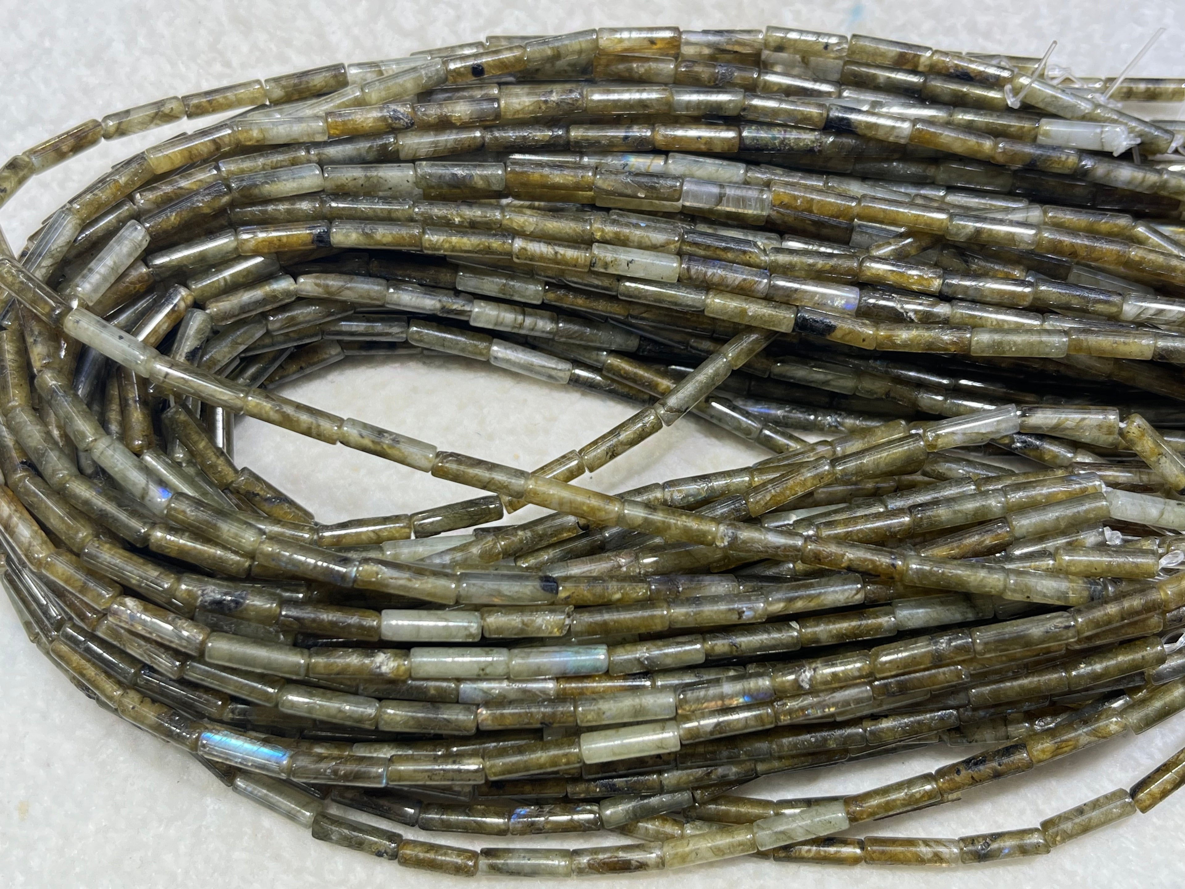 Green Labradorite 4x13mm Column Gemstone Loose Tube Beads 15 inches