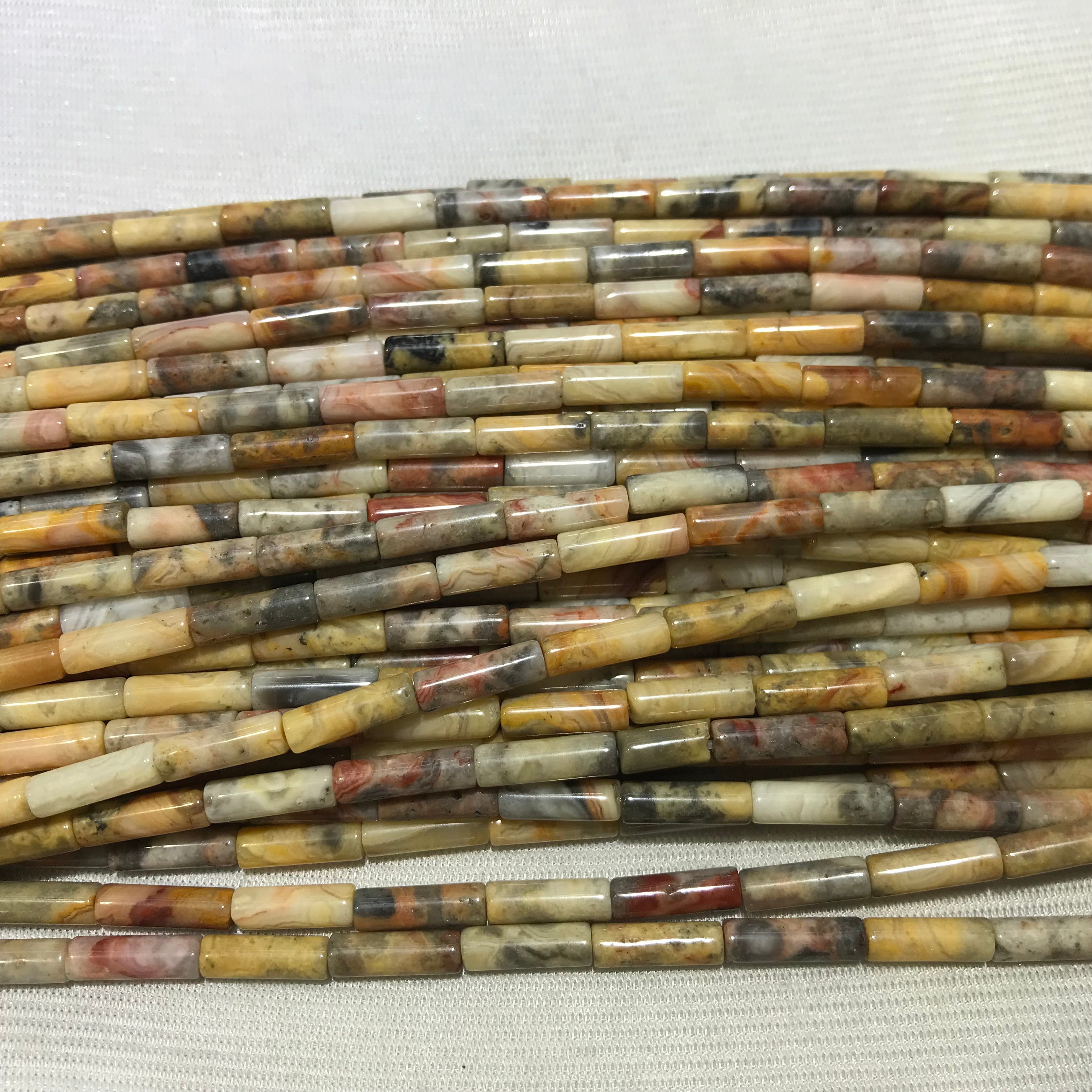 Crazy Lace Agate 4x13mm Column Gemstone Loose Tube Beads 15 inches