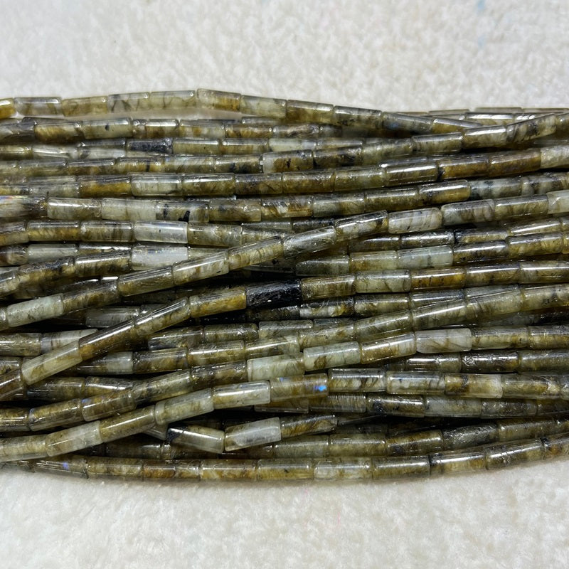 Green Labradorite 4x13mm Column Gemstone Loose Tube Beads 15 inches
