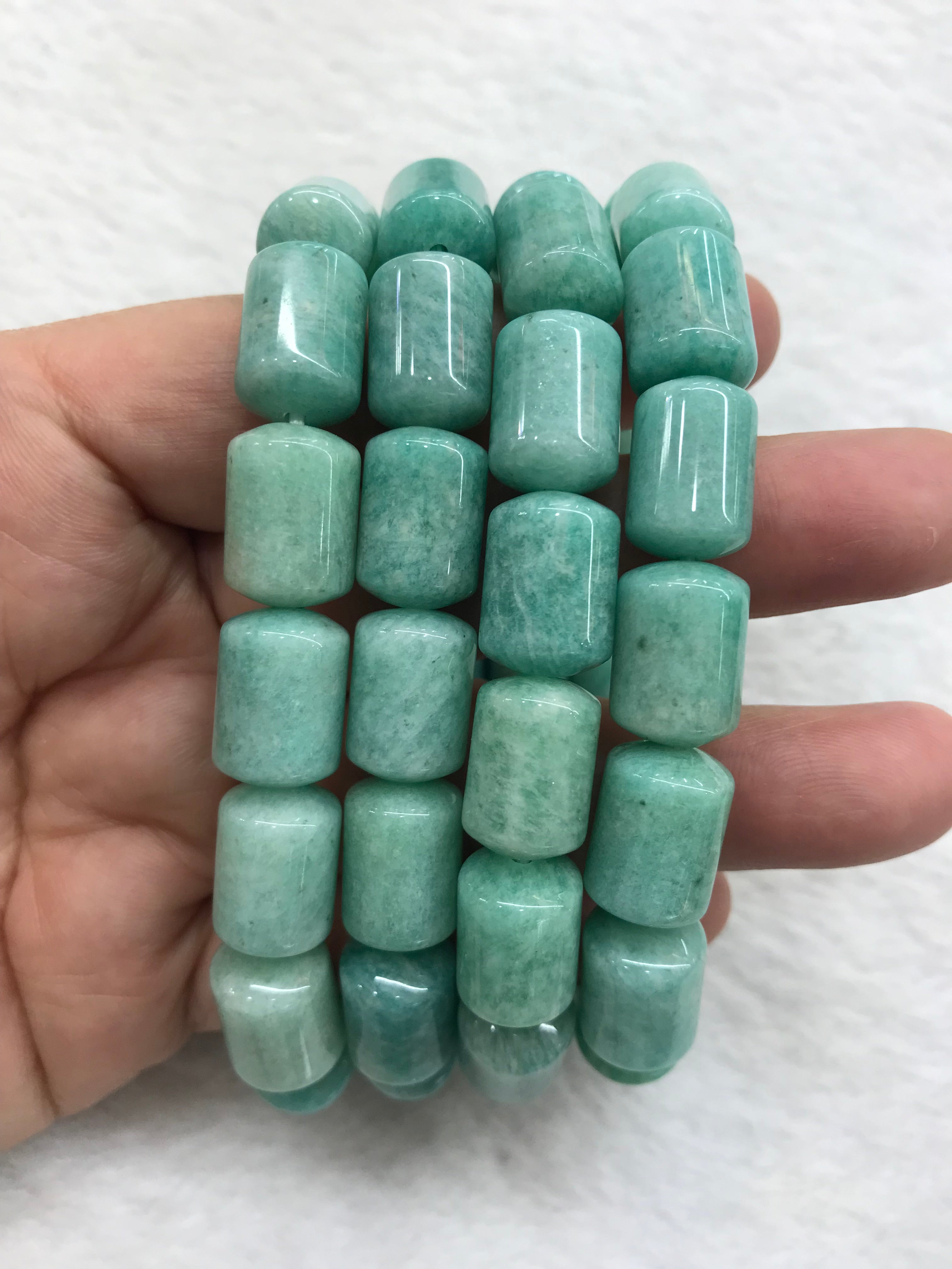 Genuine Green Amazonite 10x14mm Drum Gemstone Beads Flexible String Finished Bracelet 1 Piece for Daily Wear & Gifts Giving