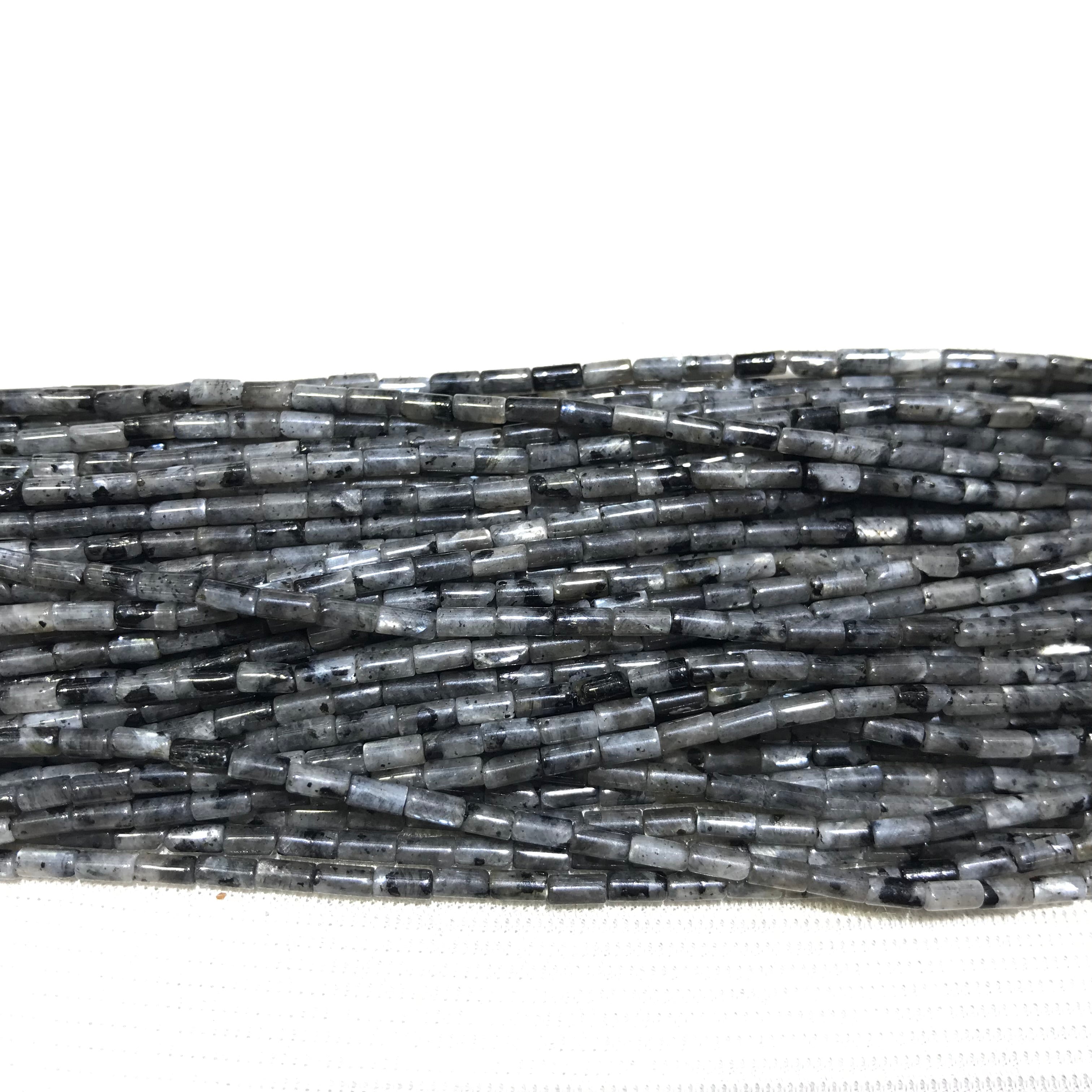 Black Labradorite 2x4mm Column Gemstone Loose Tube Beads 15 inches