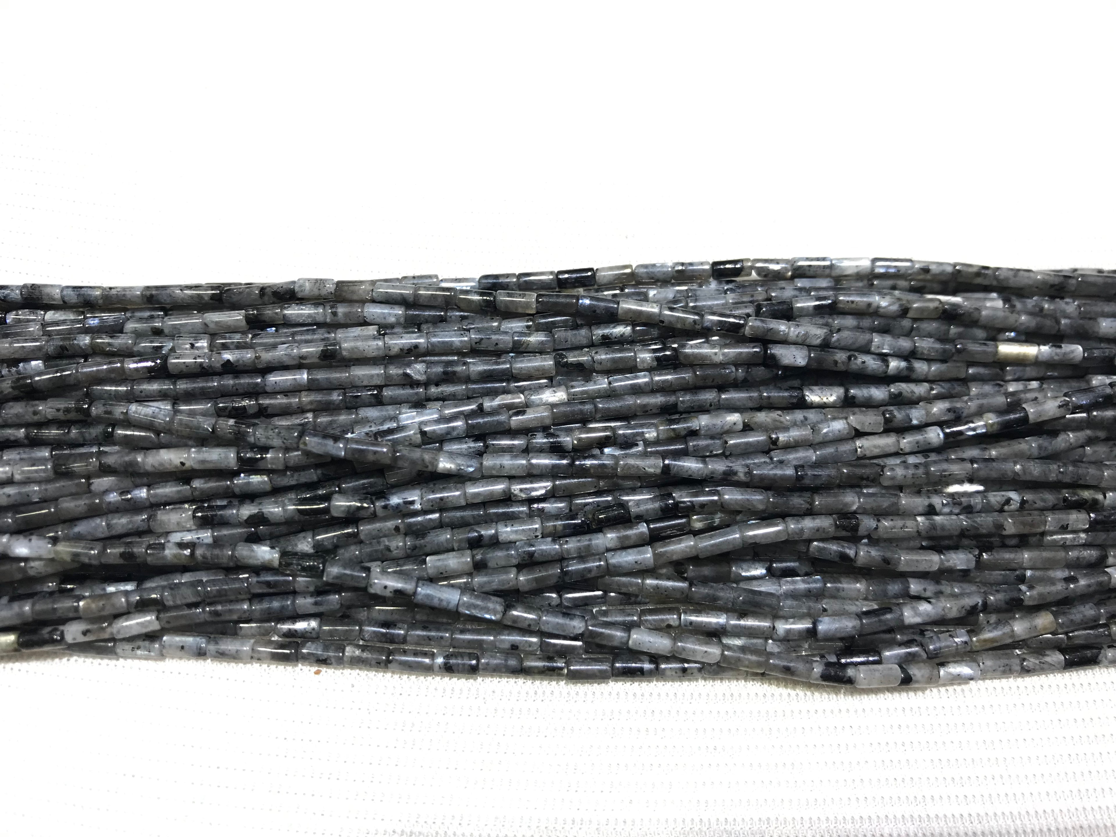 Black Labradorite 2x4mm Column Gemstone Loose Tube Beads 15 inches