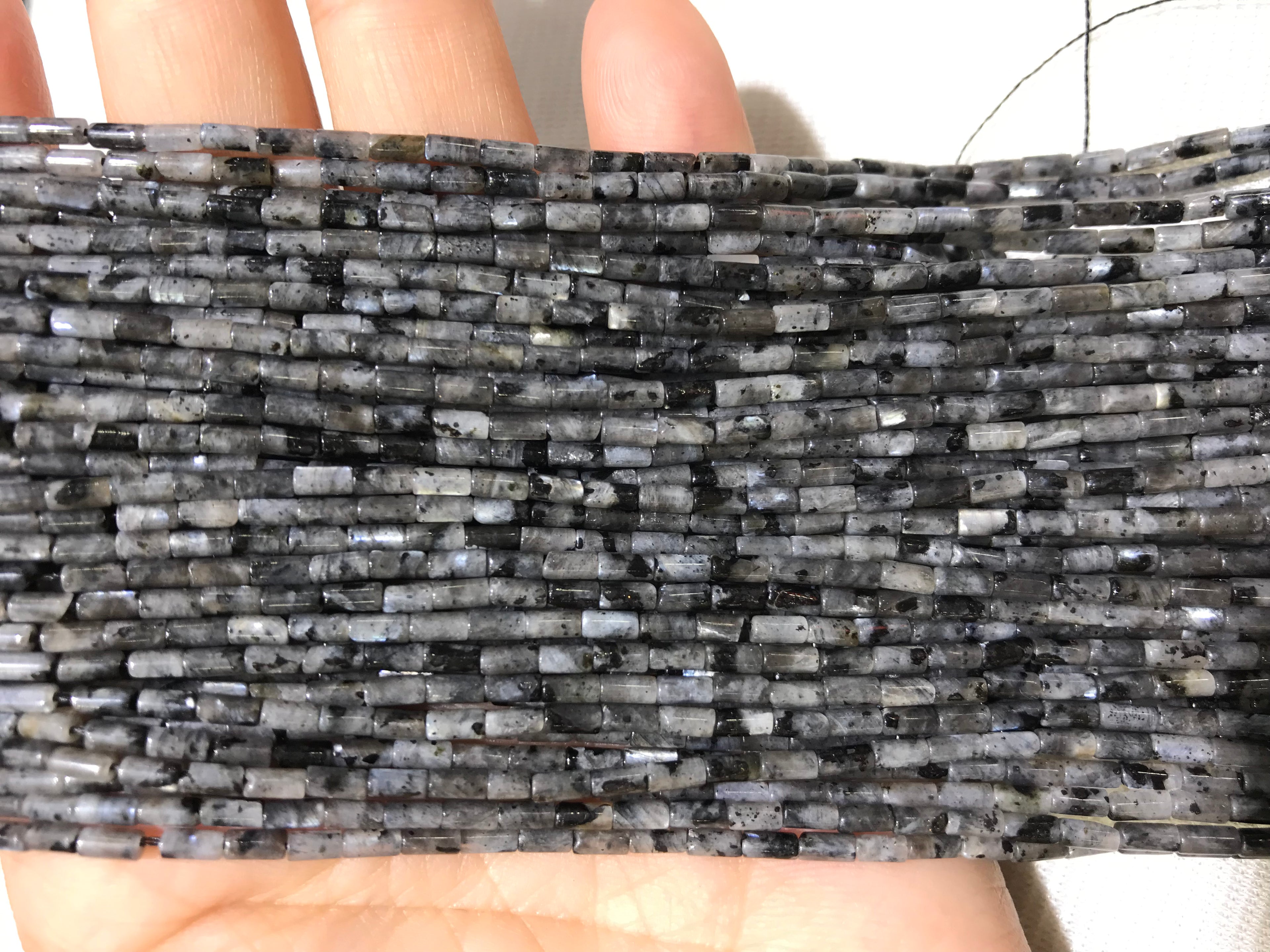 Black Labradorite 2x4mm Column Gemstone Loose Tube Beads 15 inches