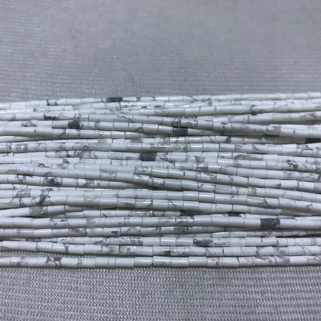 Black Line Howlite 2x4mm Column Gemstone Loose Tube Beads 15 inches