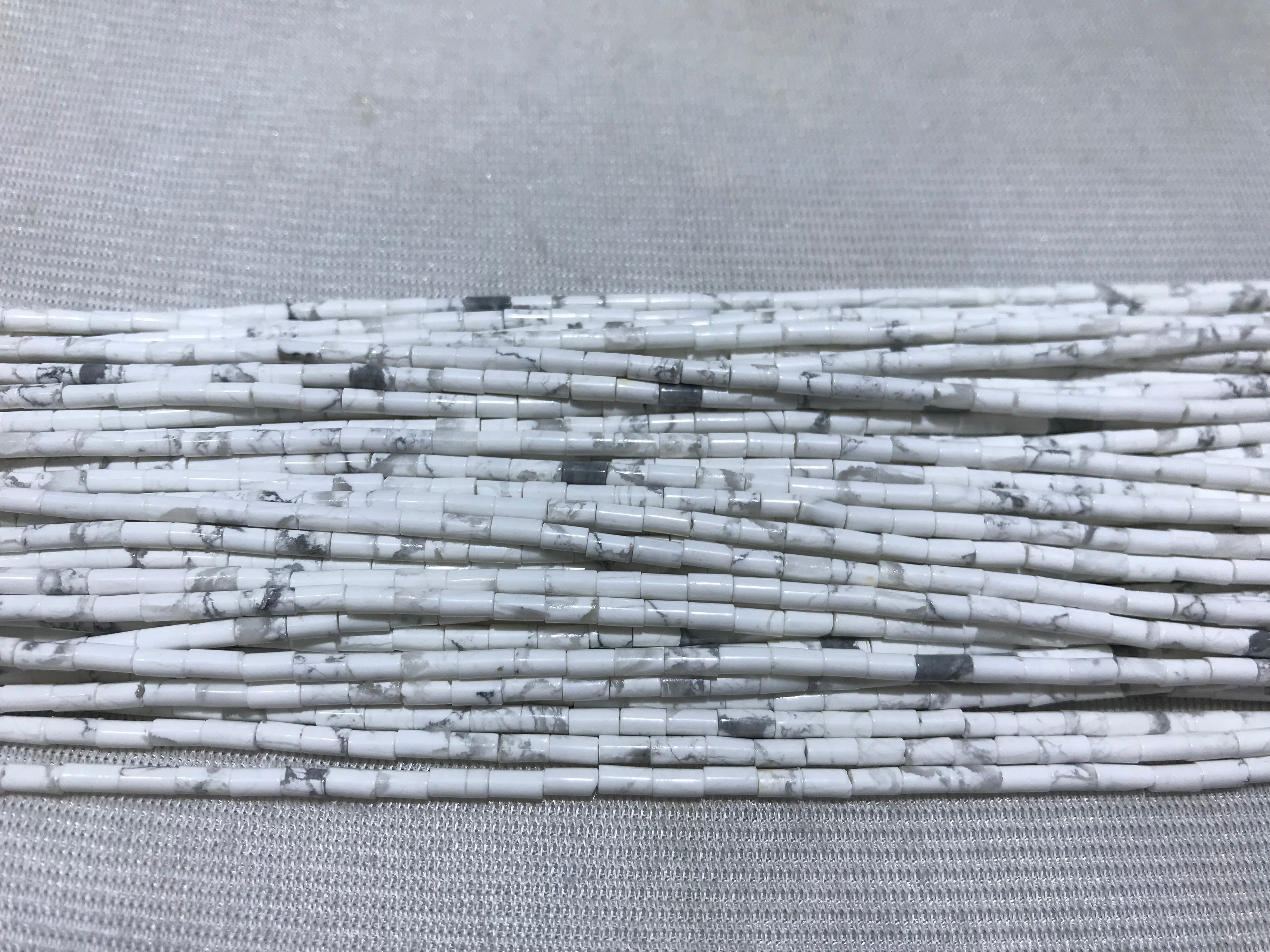 Black Line Howlite 2x4mm Column Gemstone Loose Tube Beads 15 inches