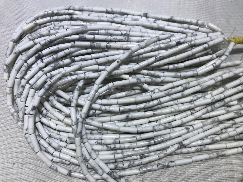 Black Line Howlite 4x13mm Column Gemstone Loose Tube Beads 15 inches