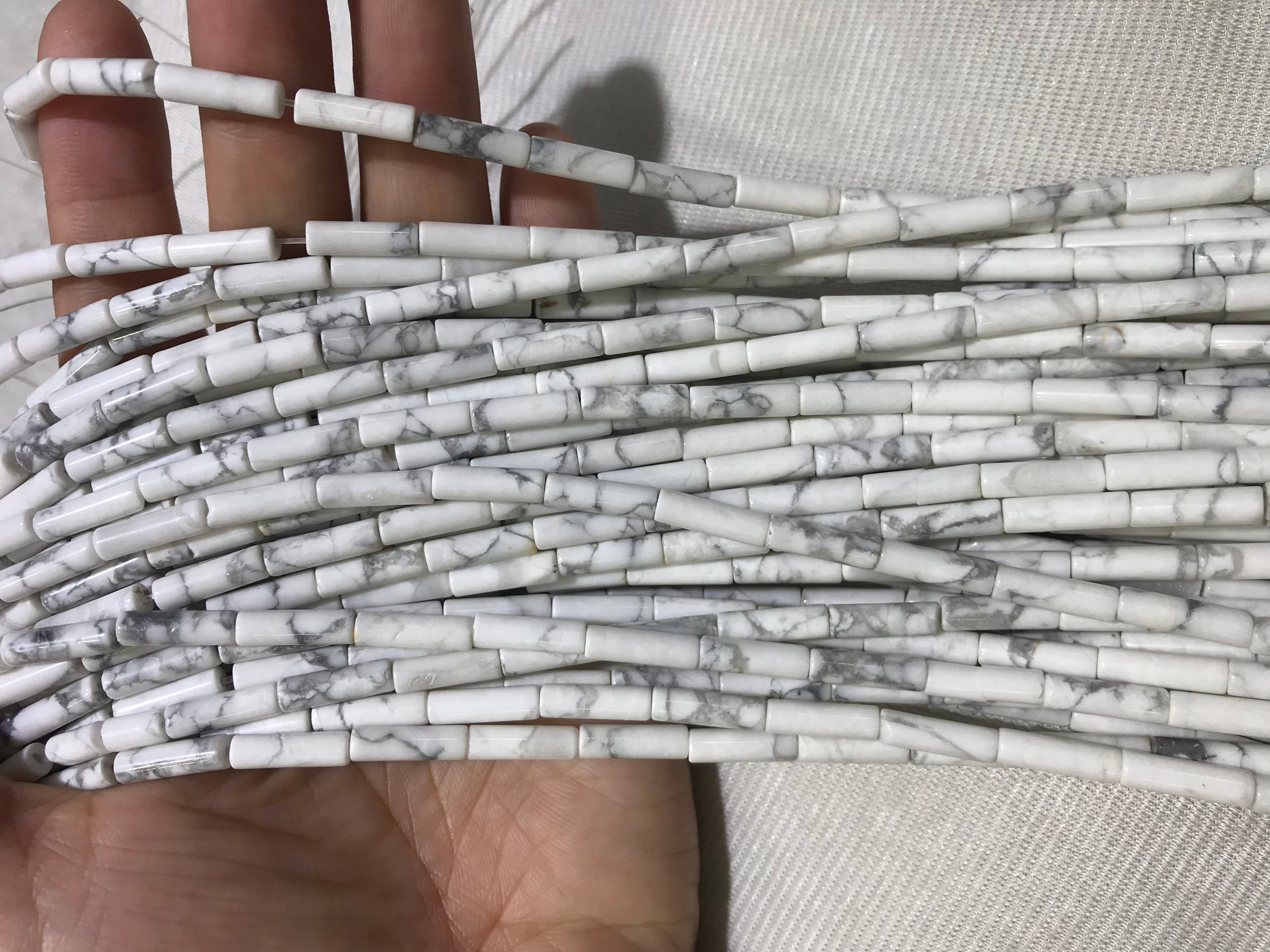 Black Line Howlite 4x13mm Column Gemstone Loose Tube Beads 15 inches