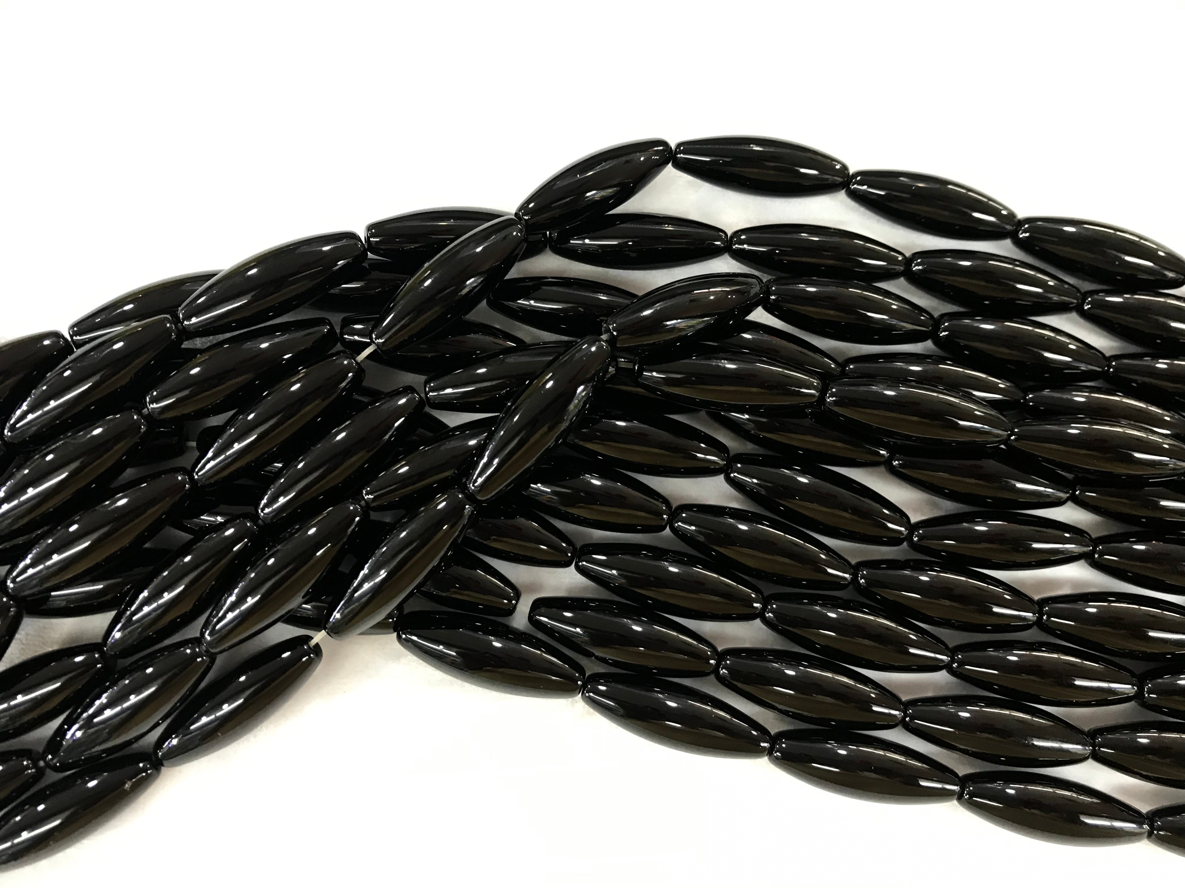 Black Onyx 10x30mm Rice Gemstone Loose Beads 15 inches