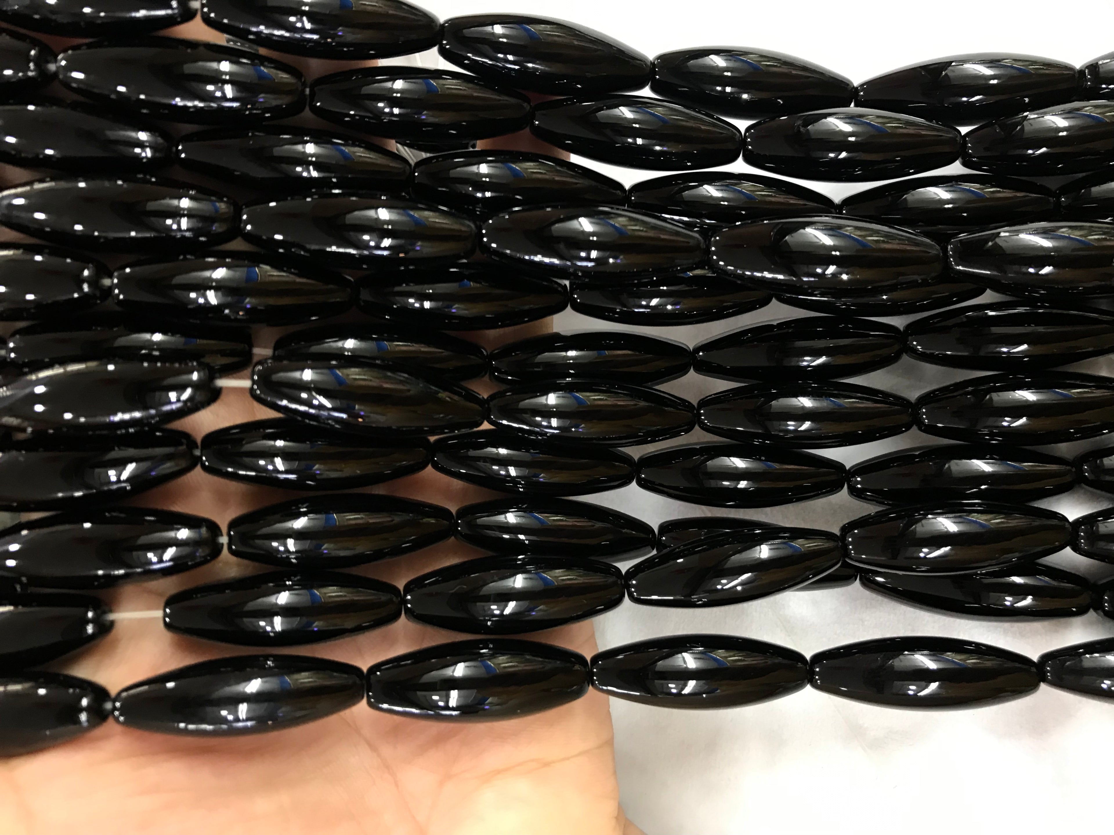 Black Onyx 10x30mm Rice Gemstone Loose Beads 15 inches