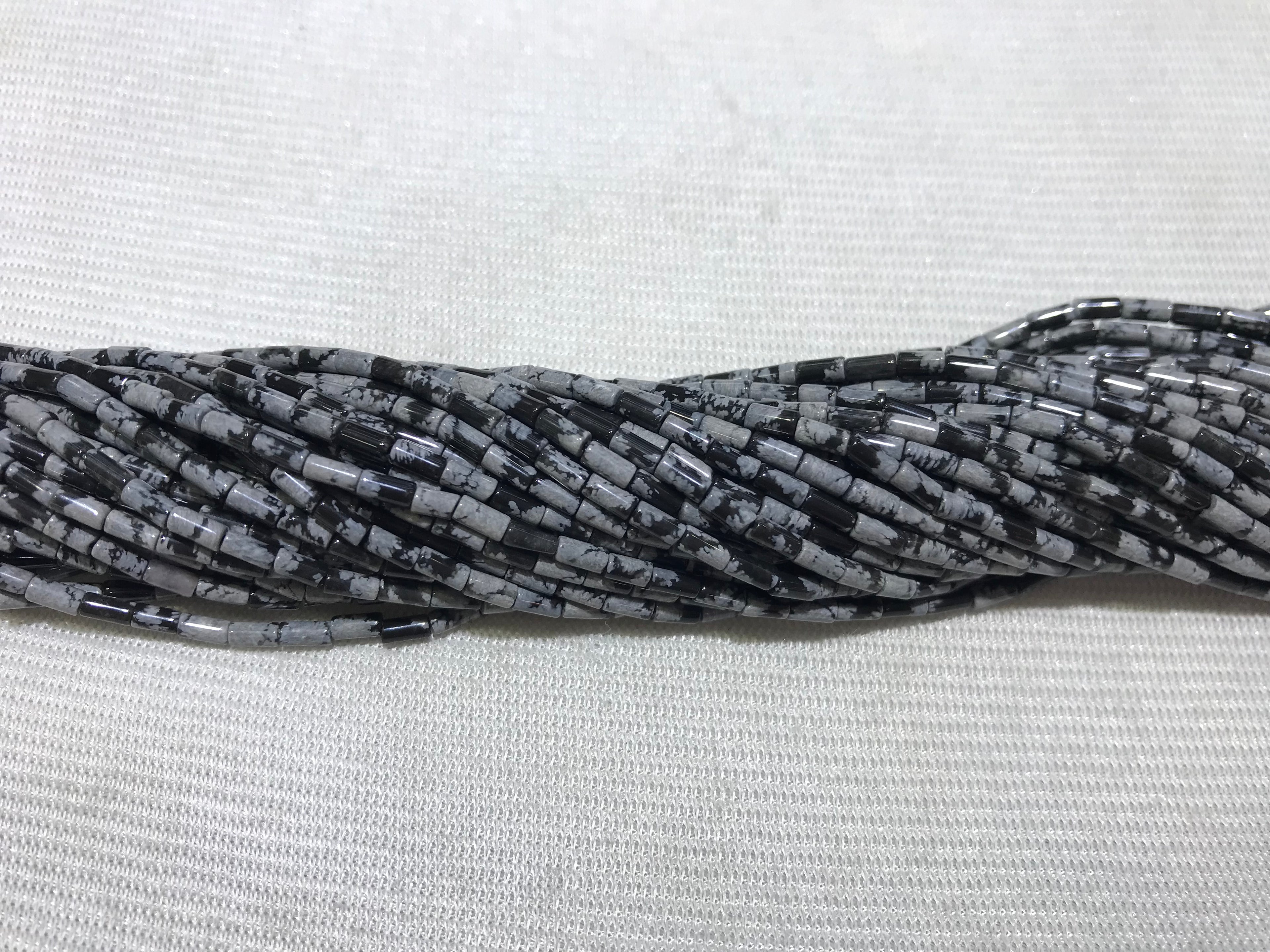 Black Snowflake Obsidian 2x4mm Column Gemstone Loose Tube Beads 15 inches
