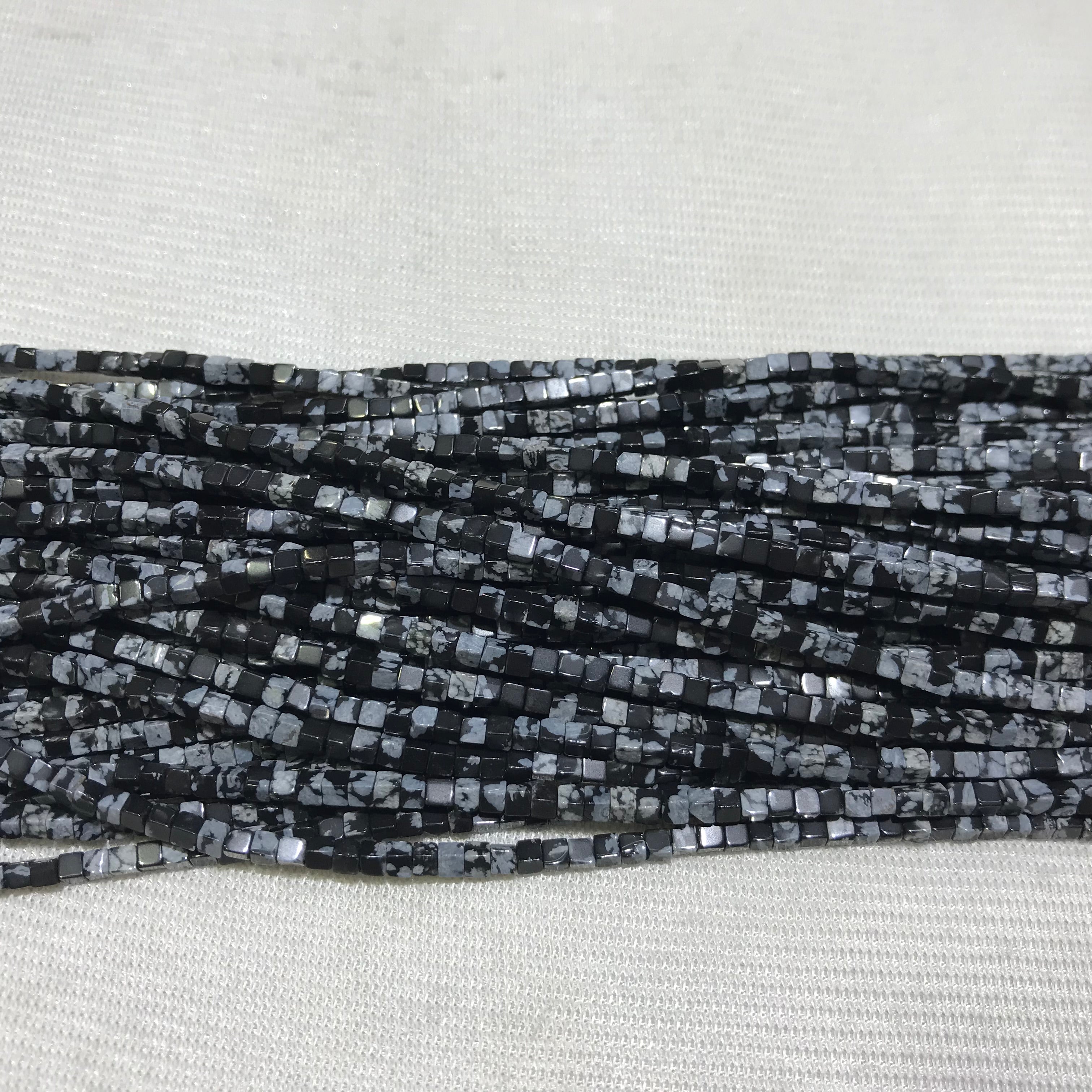 Black Snowflake Obsidian 2-2.5mm Cube Gemstone Loose Beads 15 Inch Strand for Jewelry Making — DIY Bracelet Necklace Supplies for Beaders, Crafters  & Wholesale Buyers