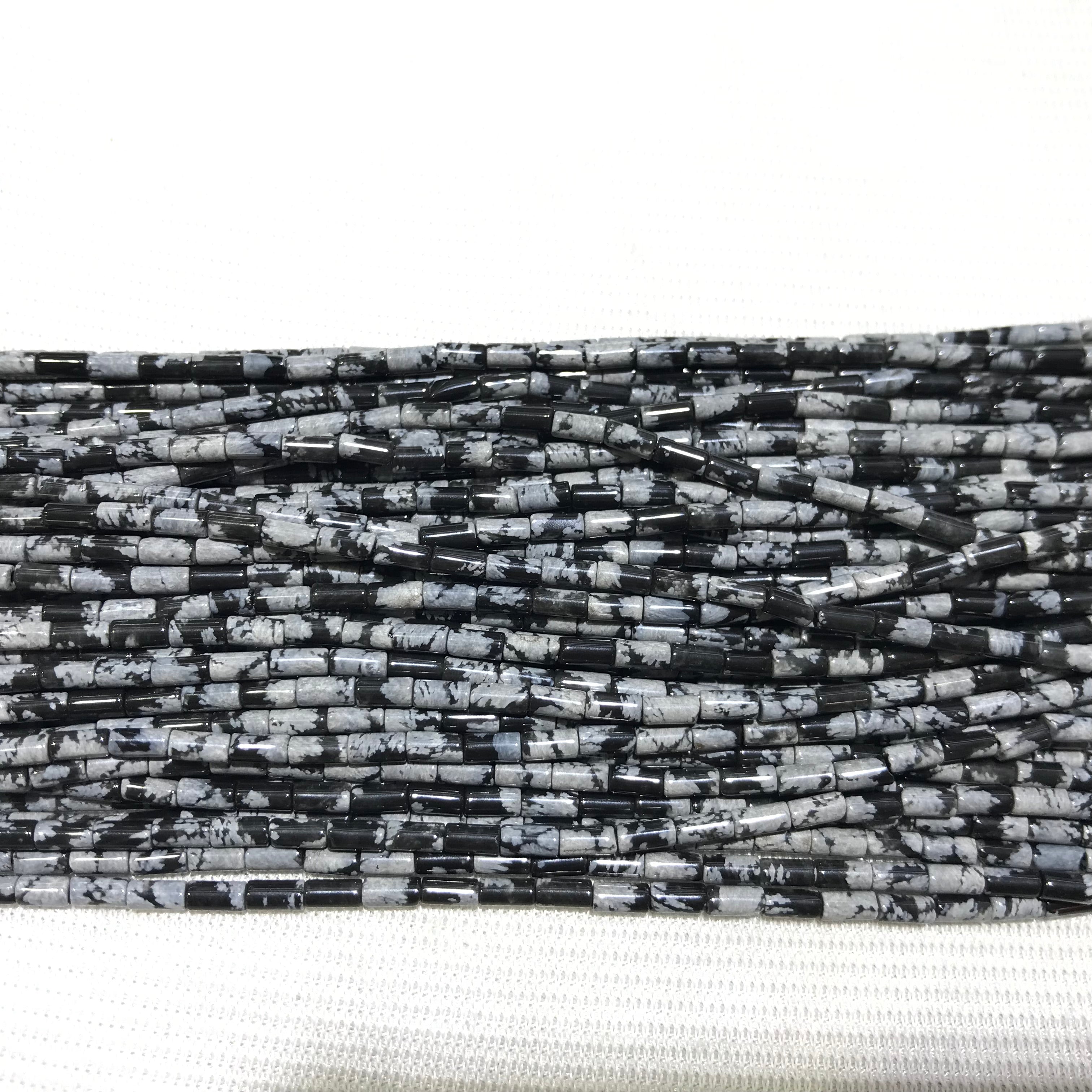 Black Snowflake Obsidian 2x4mm Column Gemstone Loose Tube Beads 15 inches