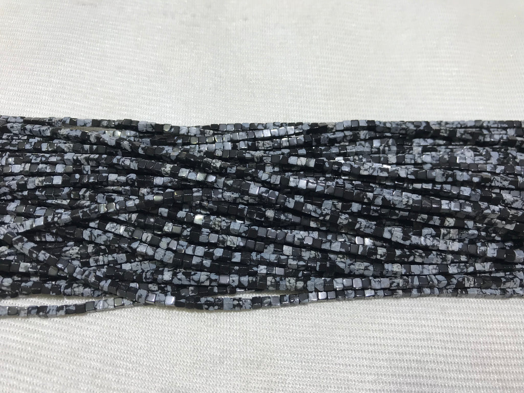 Black Snowflake Obsidian 2-2.5mm Cube Gemstone Loose Beads 15 Inch Strand for Jewelry Making — DIY Bracelet Necklace Supplies for Beaders, Crafters  & Wholesale Buyers