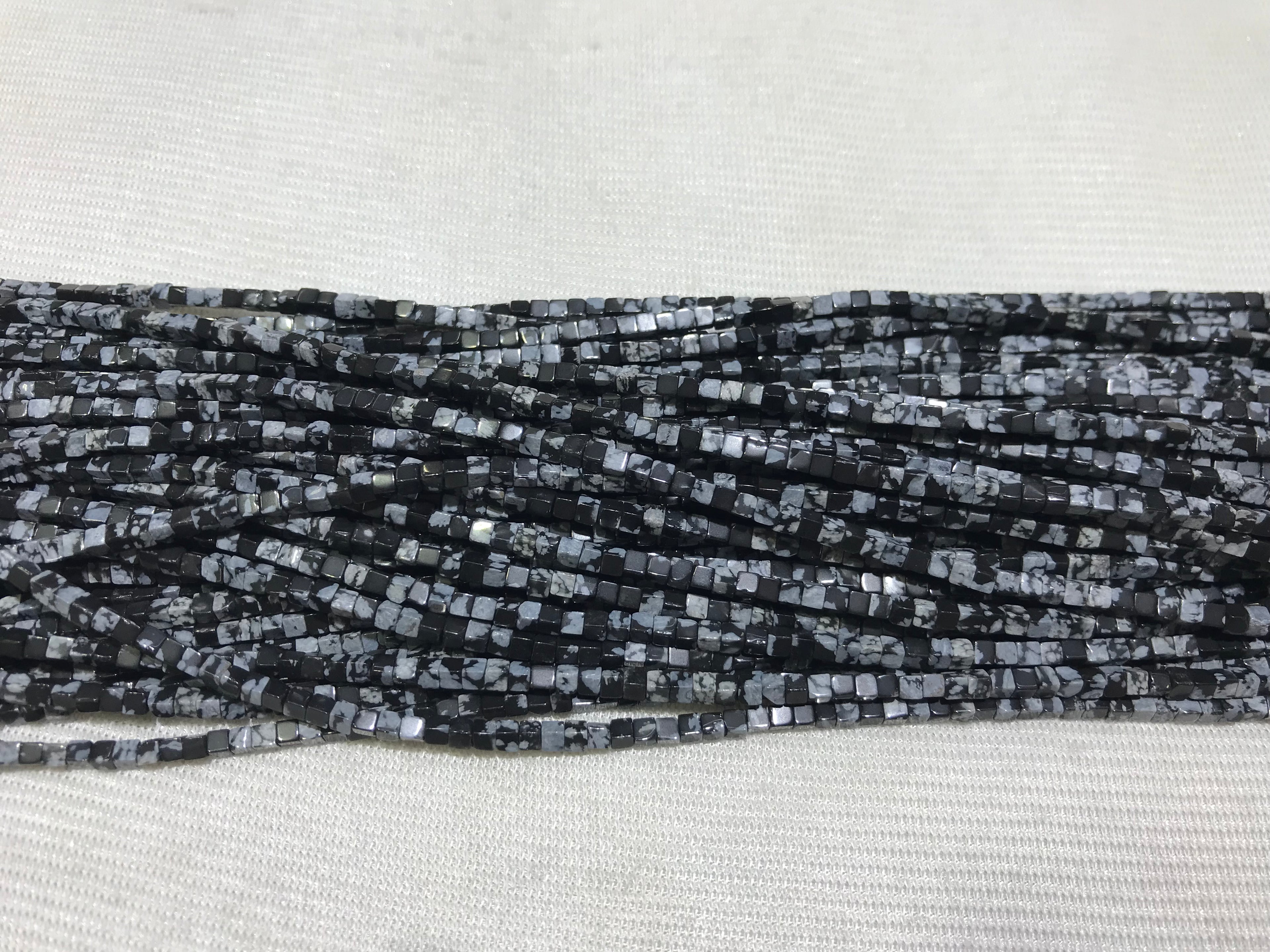 Black Snowflake Obsidian 2-2.5mm Cube Gemstone Loose Beads 15 Inch Strand for Jewelry Making — DIY Bracelet Necklace Supplies for Beaders, Crafters  & Wholesale Buyers