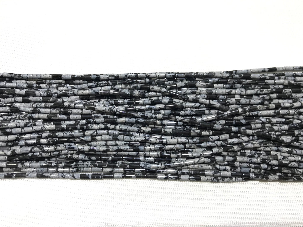 Black Snowflake Obsidian 2x4mm Column Gemstone Loose Tube Beads 15 inches