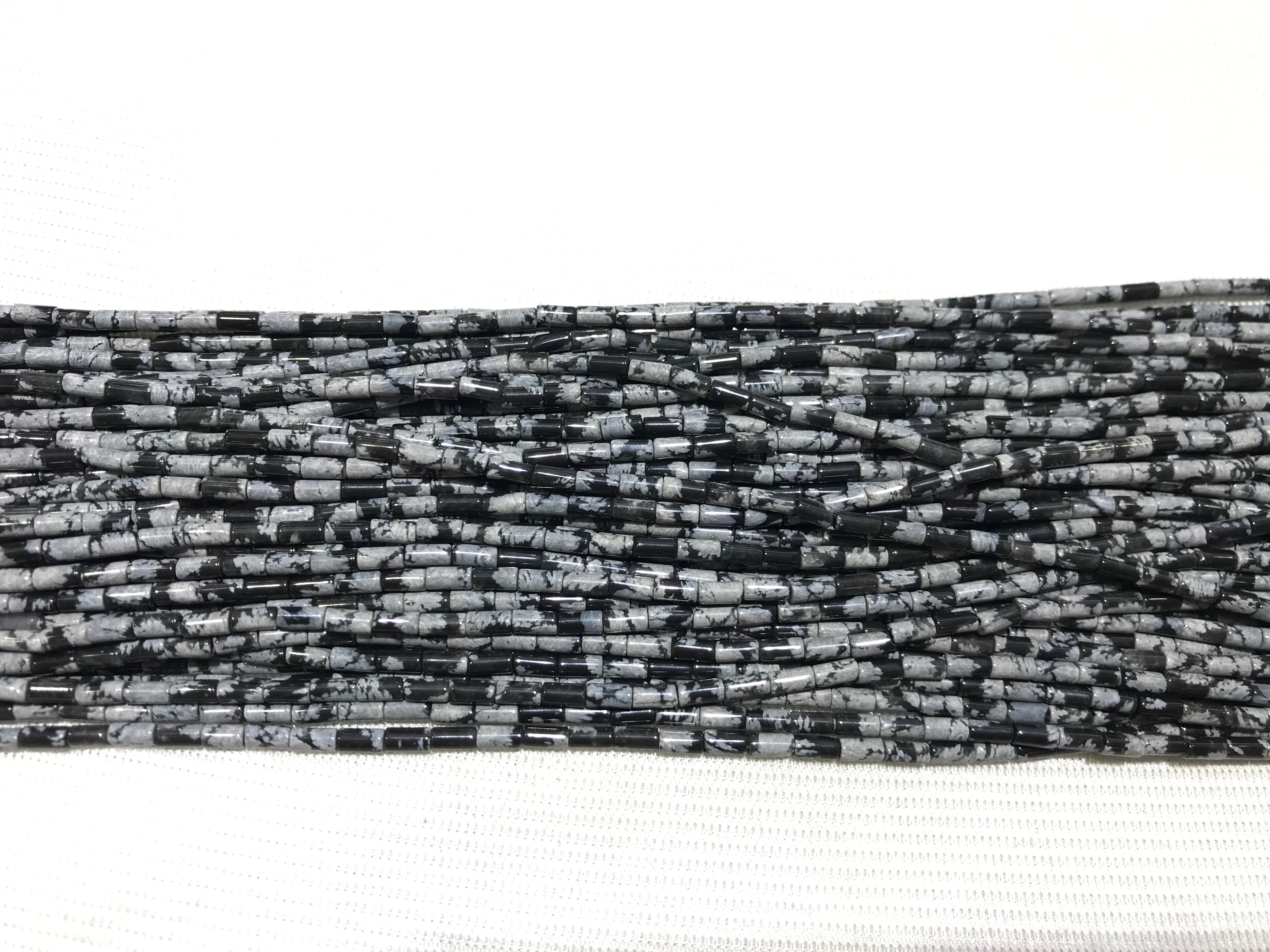 Black Snowflake Obsidian 2x4mm Column Gemstone Loose Tube Beads 15 inches