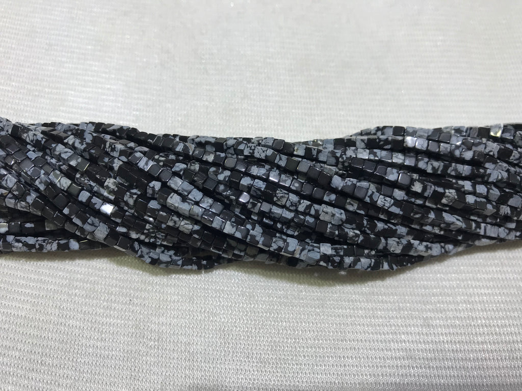 Black Snowflake Obsidian 2-2.5mm Cube Gemstone Loose Beads 15 Inch Strand for Jewelry Making — DIY Bracelet Necklace Supplies for Beaders, Crafters  & Wholesale Buyers