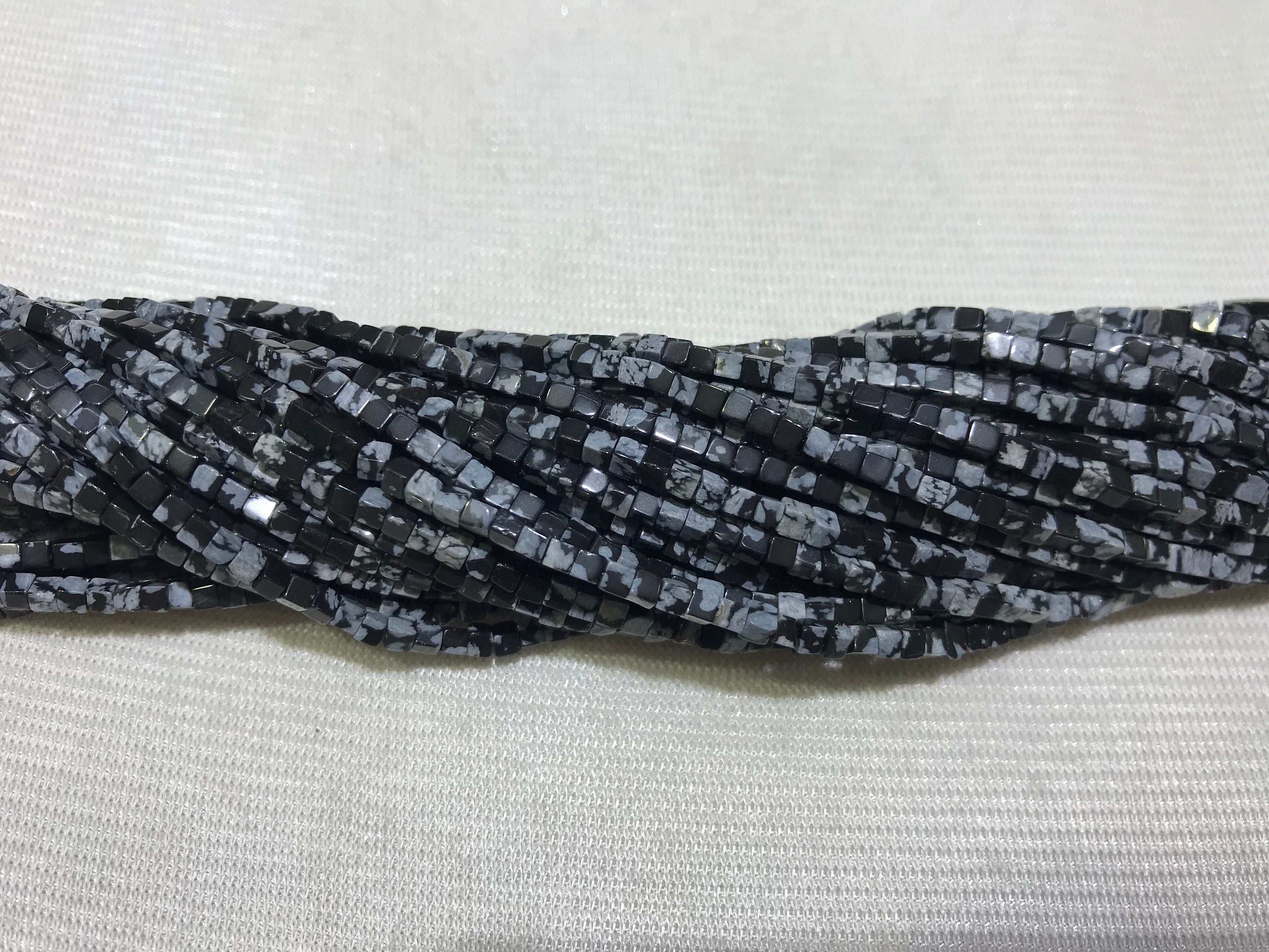Black Snowflake Obsidian 2-2.5mm Cube Gemstone Loose Beads 15 Inch Strand for Jewelry Making — DIY Bracelet Necklace Supplies for Beaders, Crafters  & Wholesale Buyers