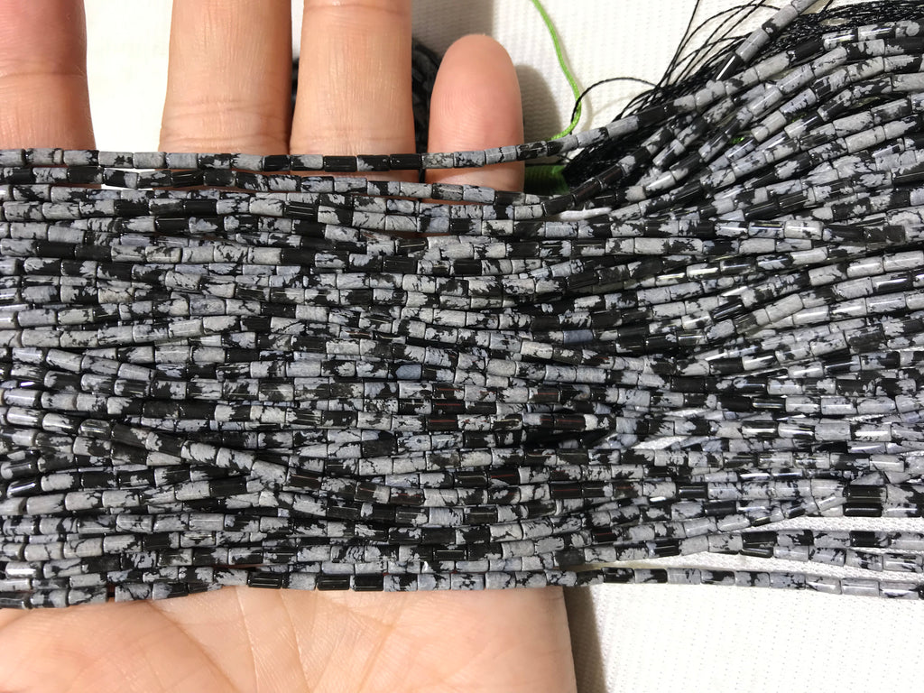 Black Snowflake Obsidian 2x4mm Column Gemstone Loose Tube Beads 15 inches
