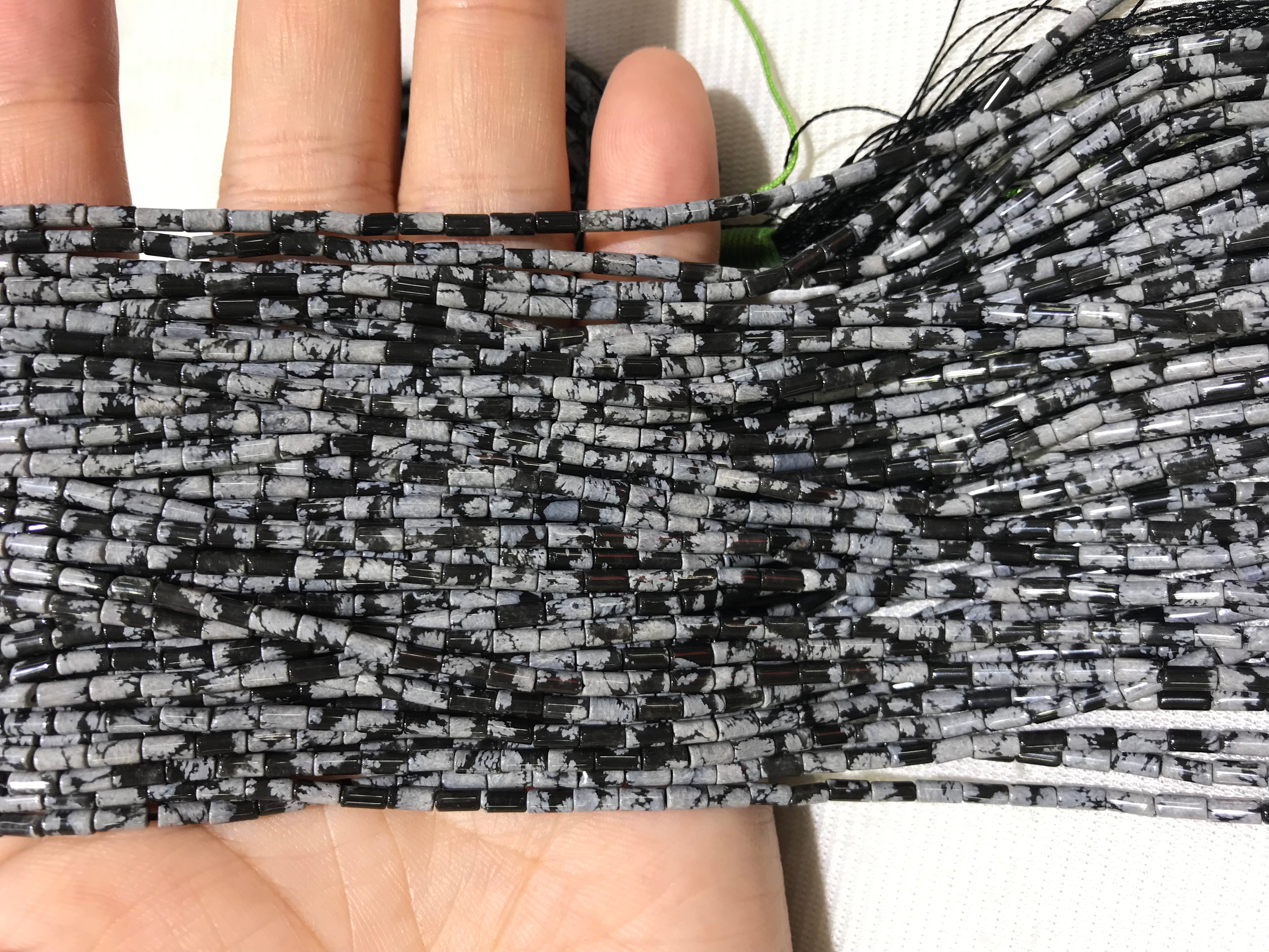 Black Snowflake Obsidian 2x4mm Column Gemstone Loose Tube Beads 15 inches