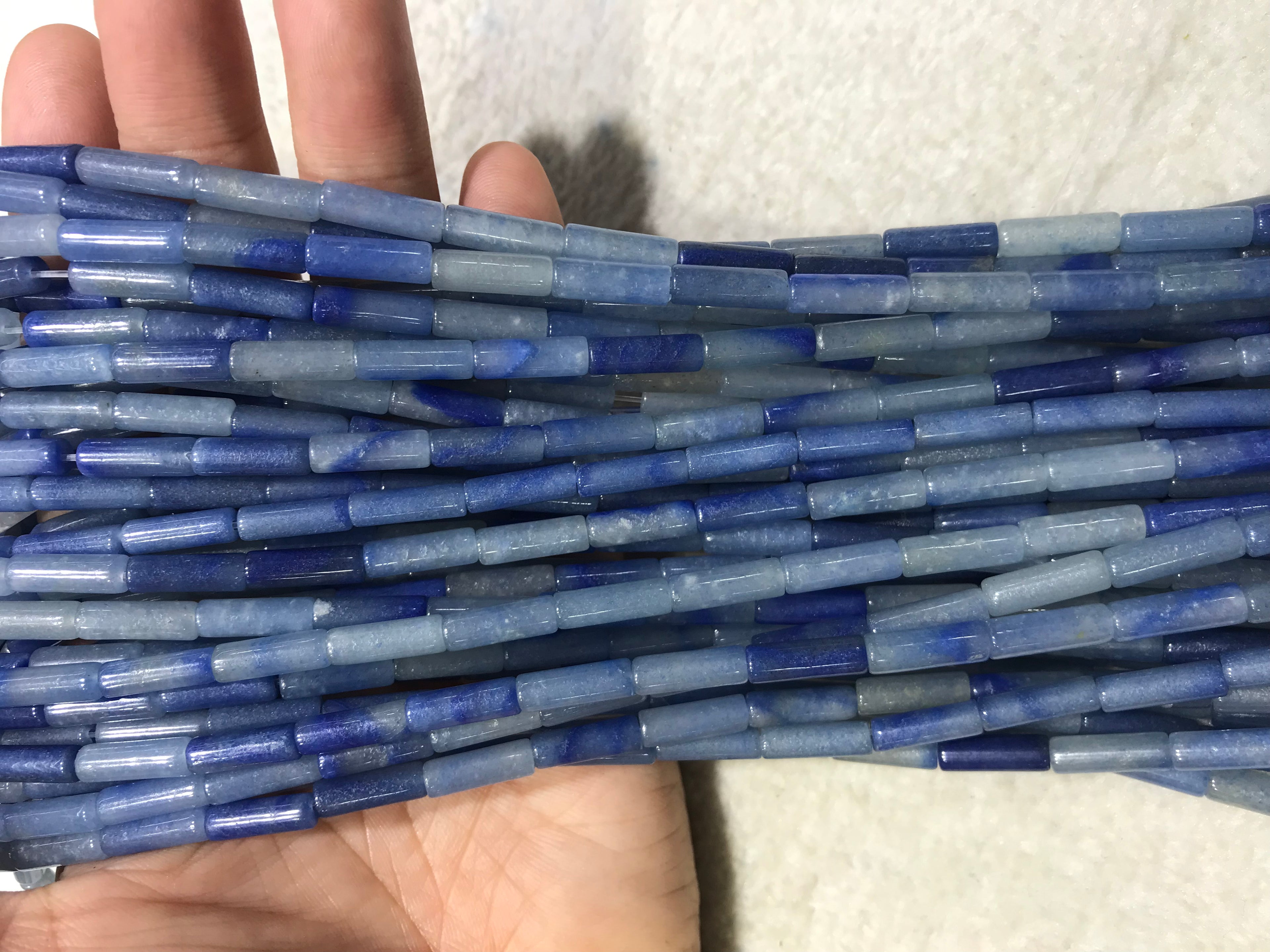 Blue Aventurine 4x13mm Column Gemstone Loose Tube Beads 15 inches