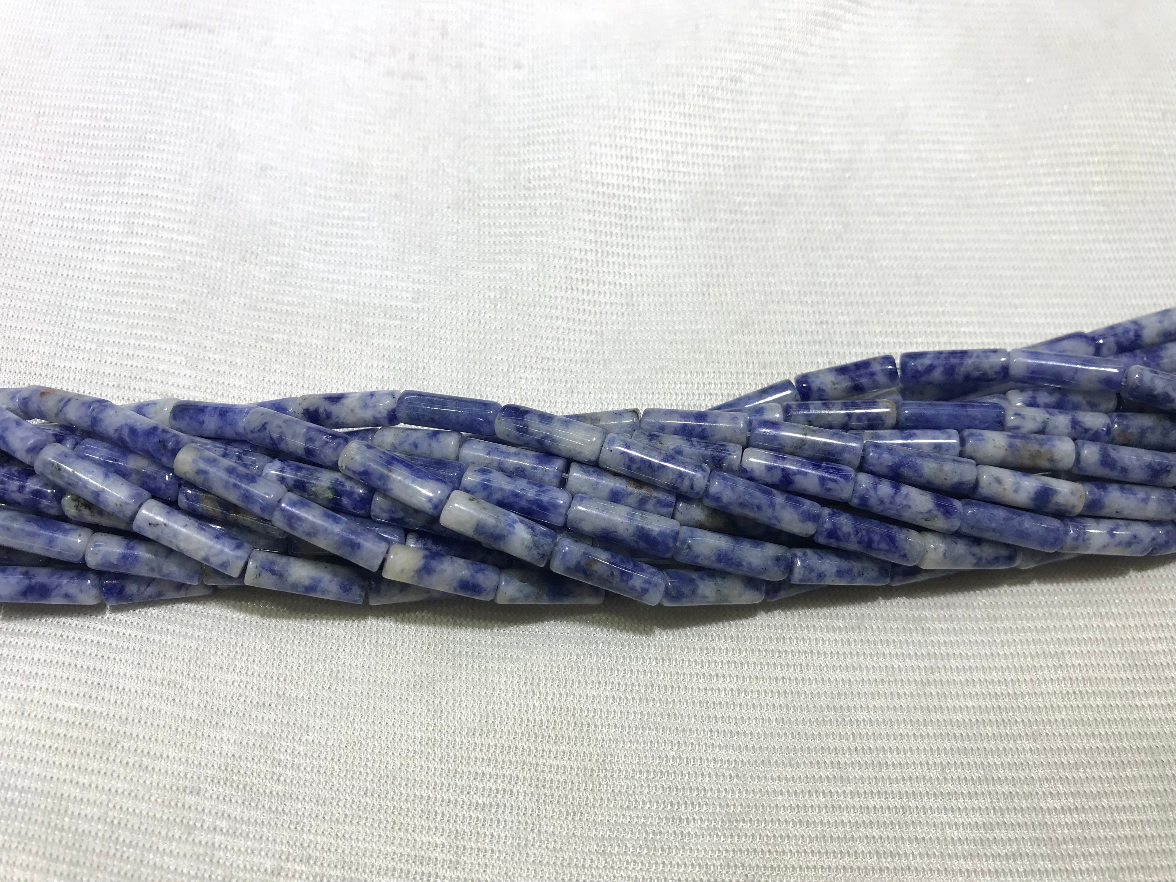 Blue Spotted Jasper 4x13mm Column Gemstone Loose Tube Beads 15 inches