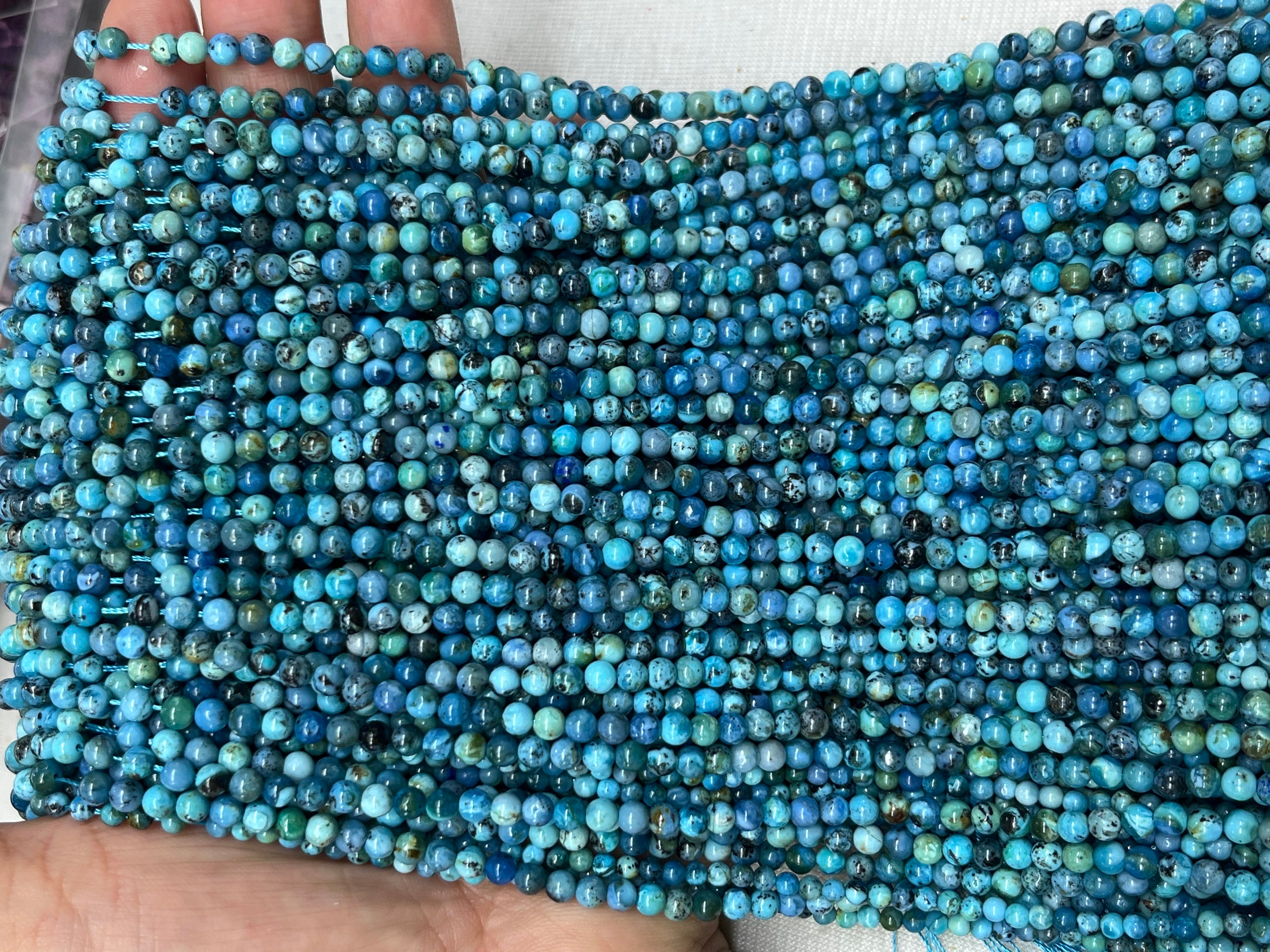 Blue Opal Turquoise 3mm - 4mm Round Gemstone Loose Beads 15 inches