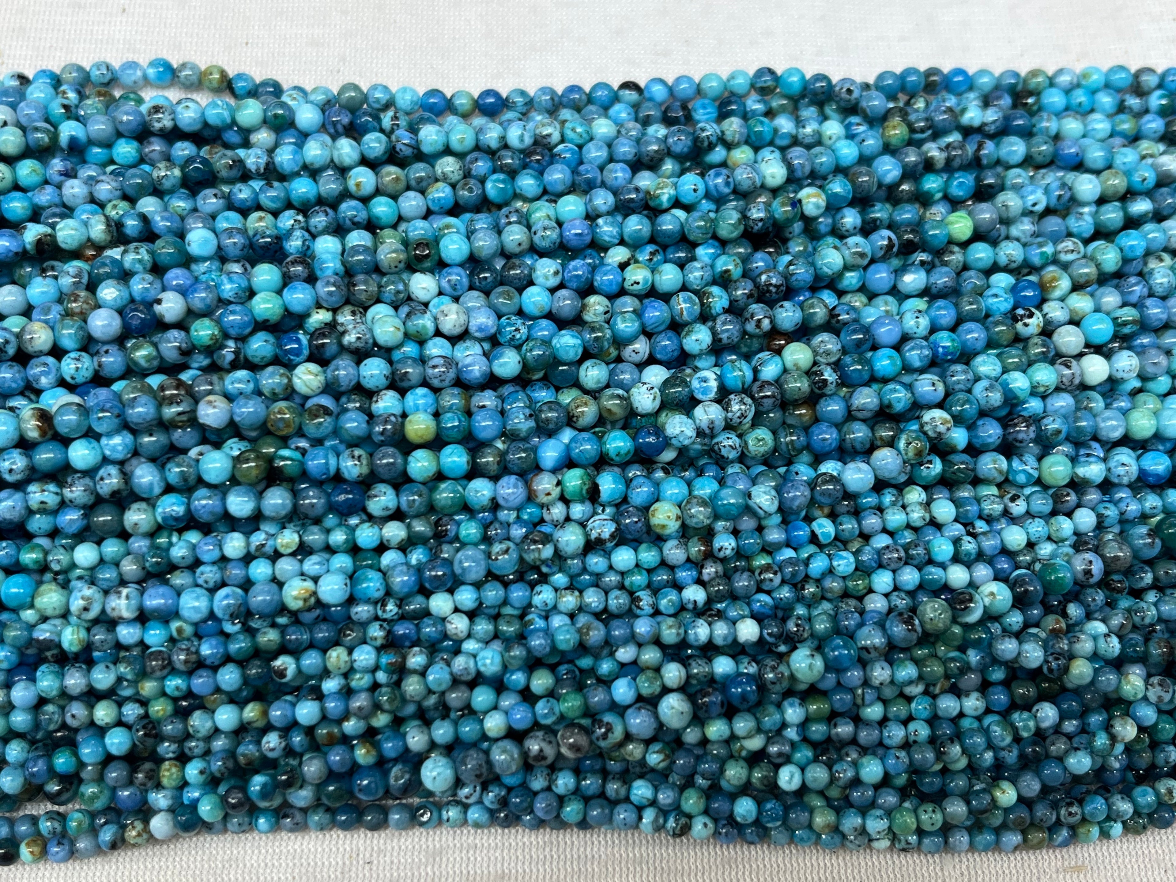 Blue Opal Turquoise 3mm - 4mm Round Gemstone Loose Beads 15 inches