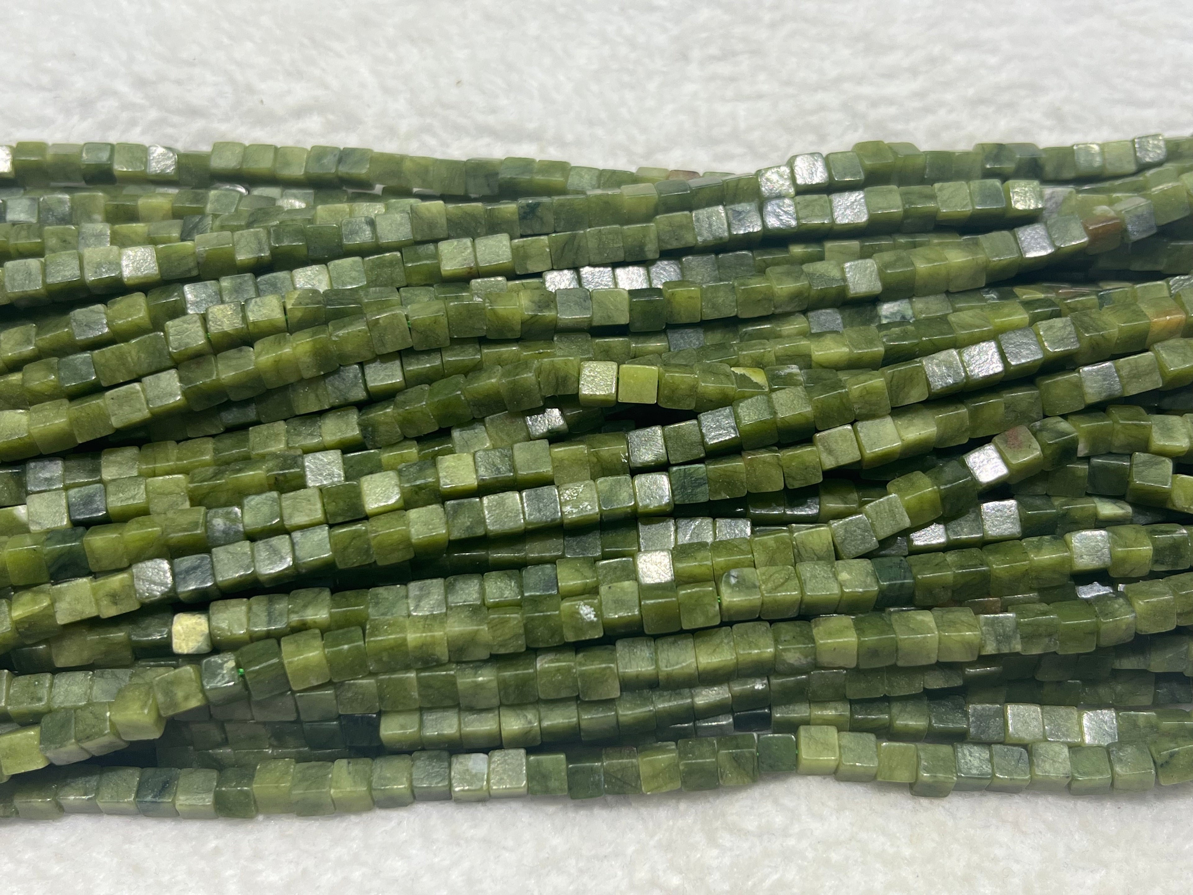 Green South Jade 4mm Cube Gemstone Loose Beads 15 inches