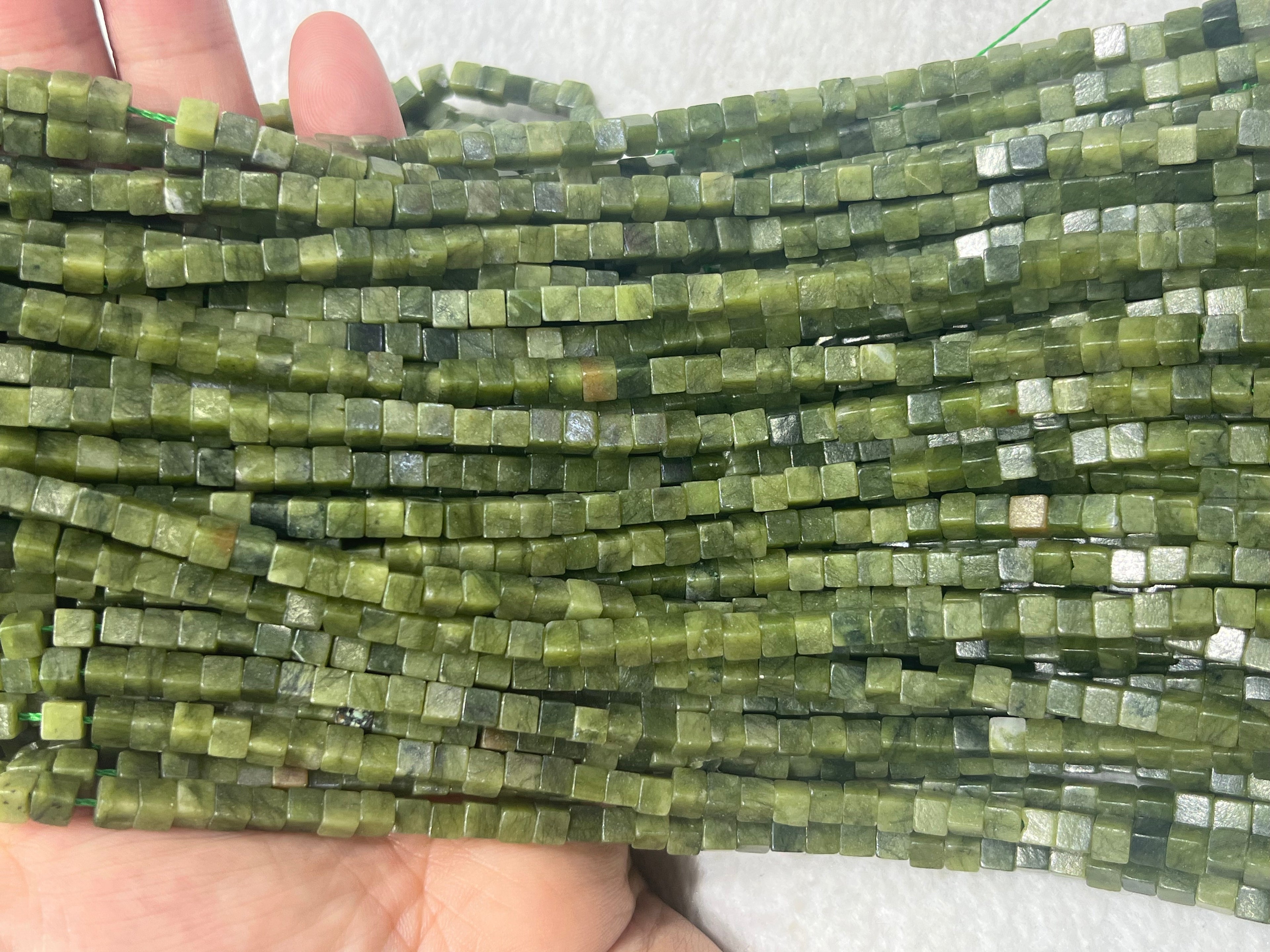 Green South Jade 4mm Cube Gemstone Loose Beads 15 inches