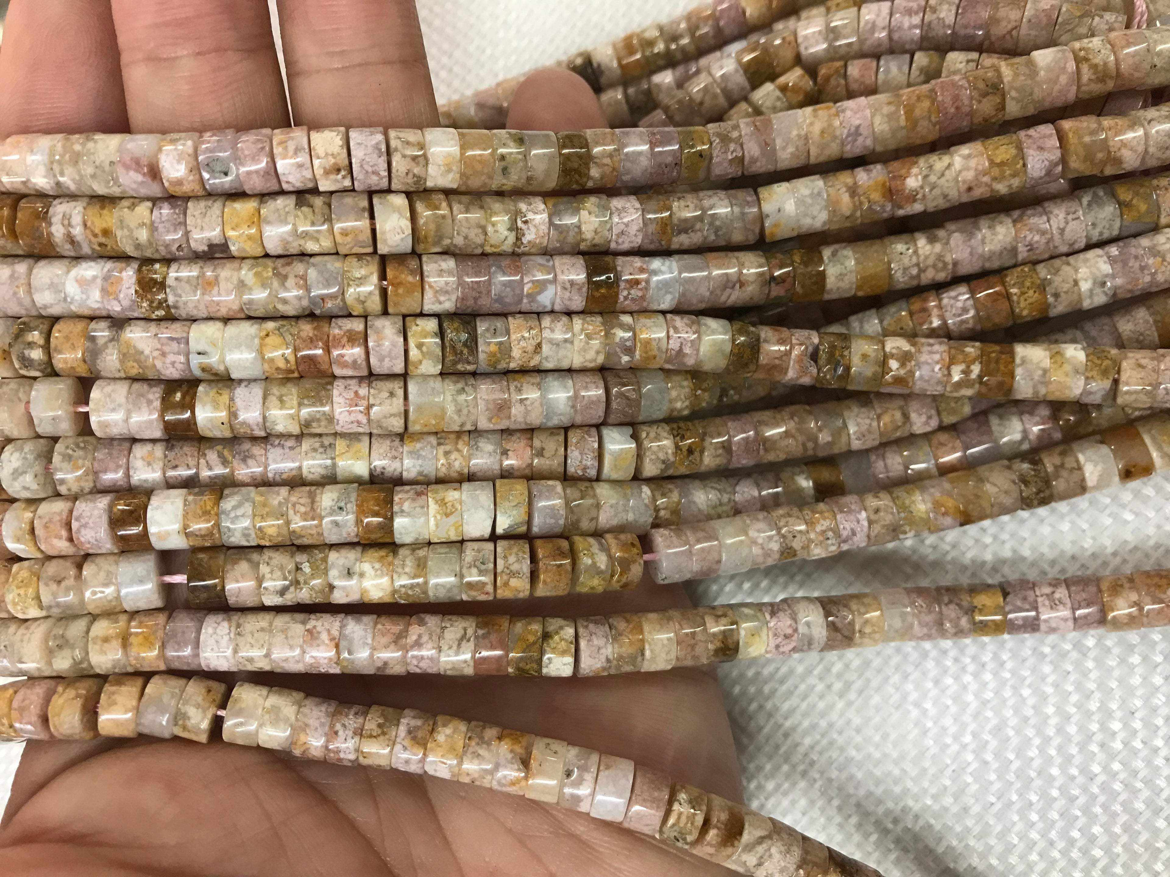 Cherry Blossom Agate 3x6mm Heishi Gemstone Loose Beads 15 Inch Strand for Jewelry Making — DIY Bracelet Necklace Supplies for Beaders, Crafters  & Wholesale Buyers