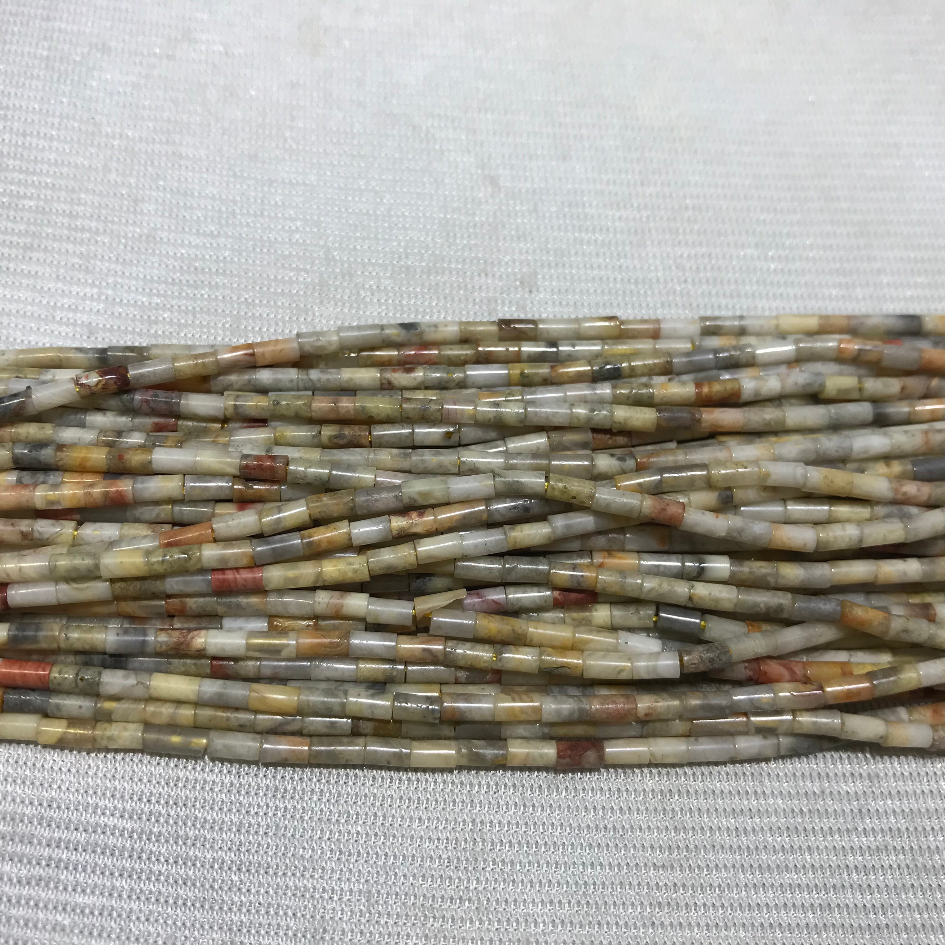 Crazy Lace Agate 2x4mm Column Gemstone Loose Tube Beads 15 inches