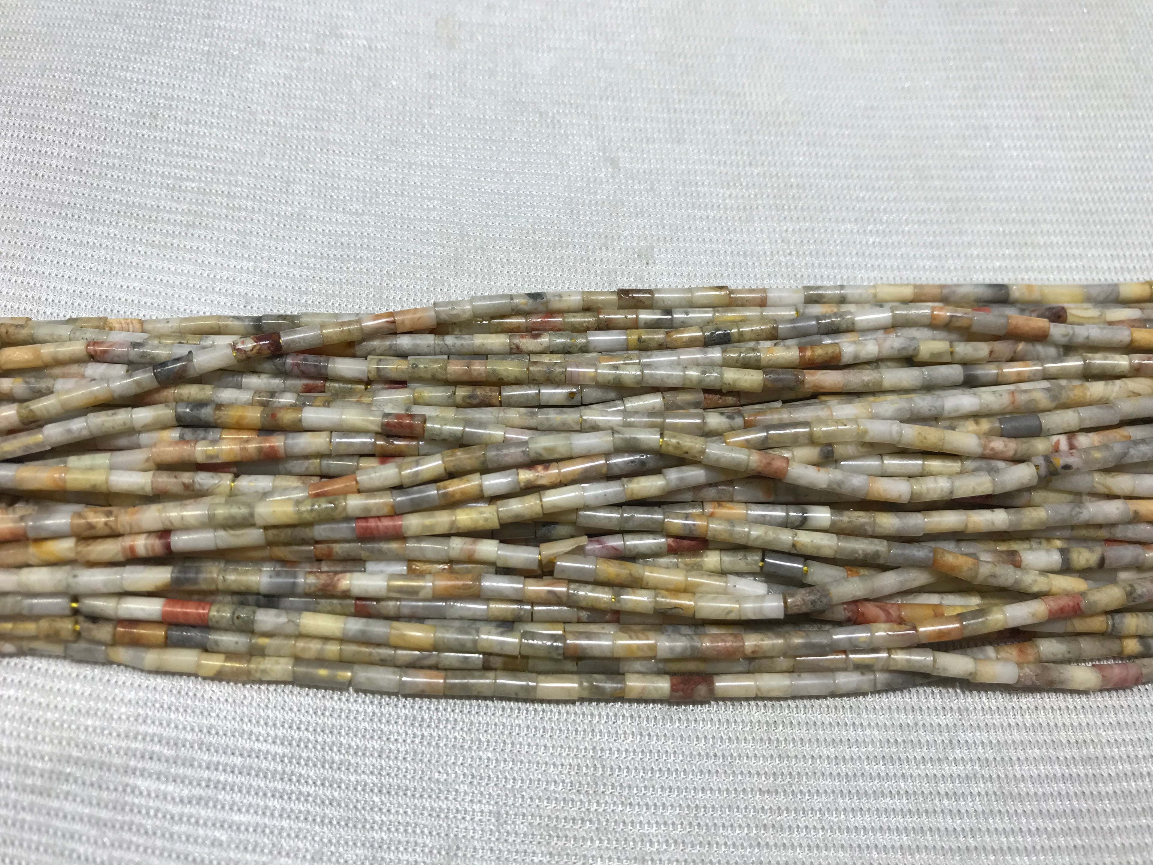 Crazy Lace Agate 2x4mm Column Gemstone Loose Tube Beads 15 inches