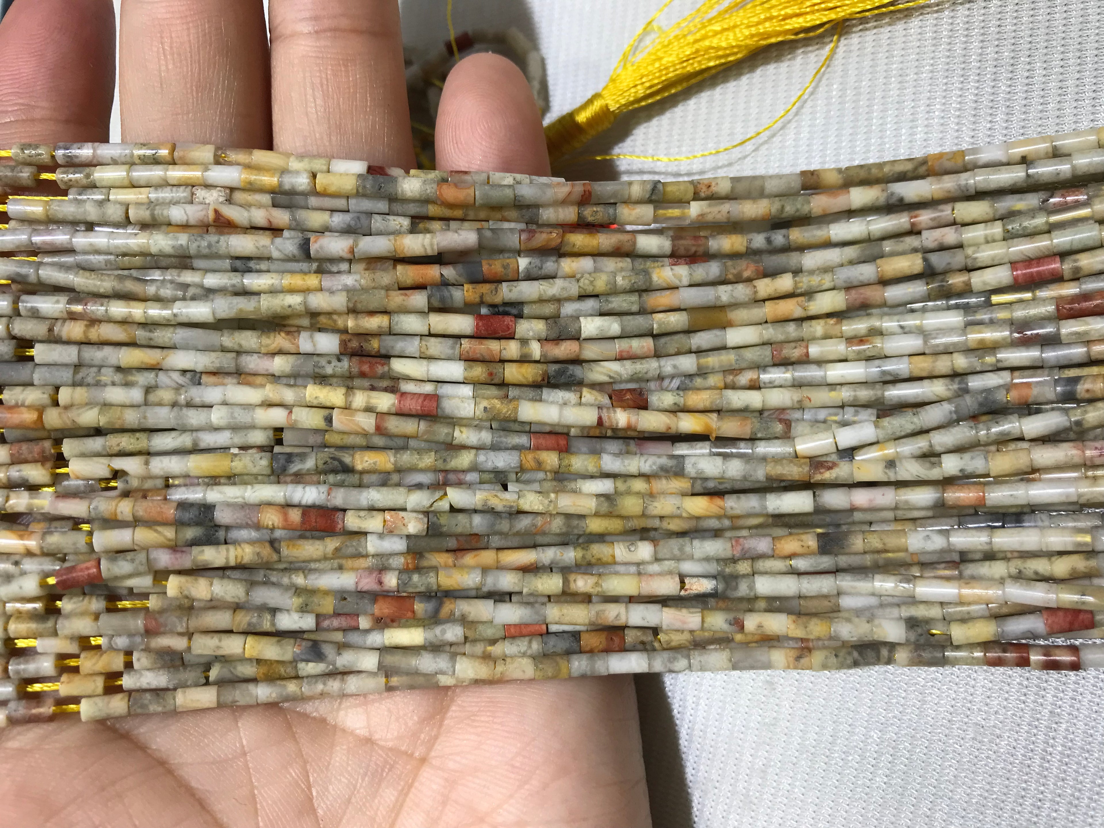 Crazy Lace Agate 2x4mm Column Gemstone Loose Tube Beads 15 inches