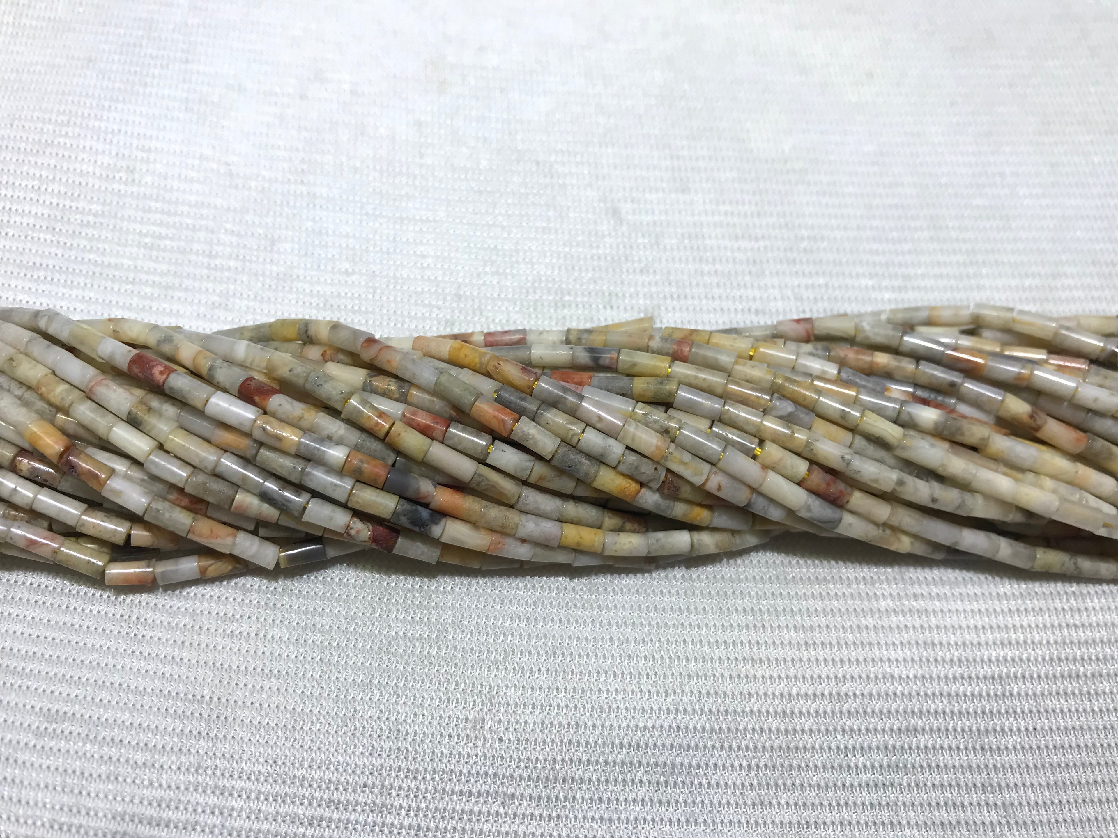 Crazy Lace Agate 2x4mm Column Gemstone Loose Tube Beads 15 inches