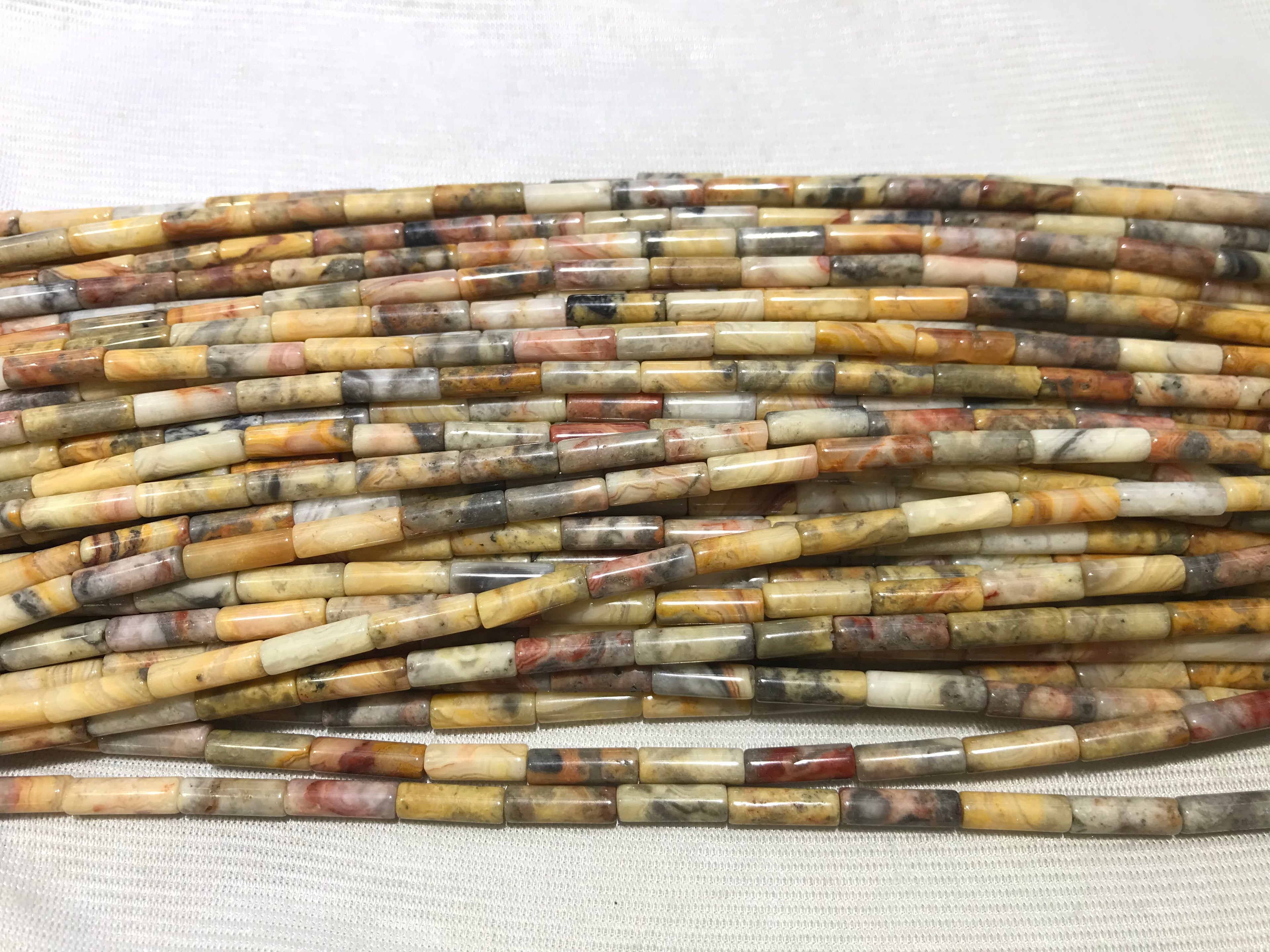 Crazy Lace Agate 4x13mm Column Gemstone Loose Tube Beads 15 inches