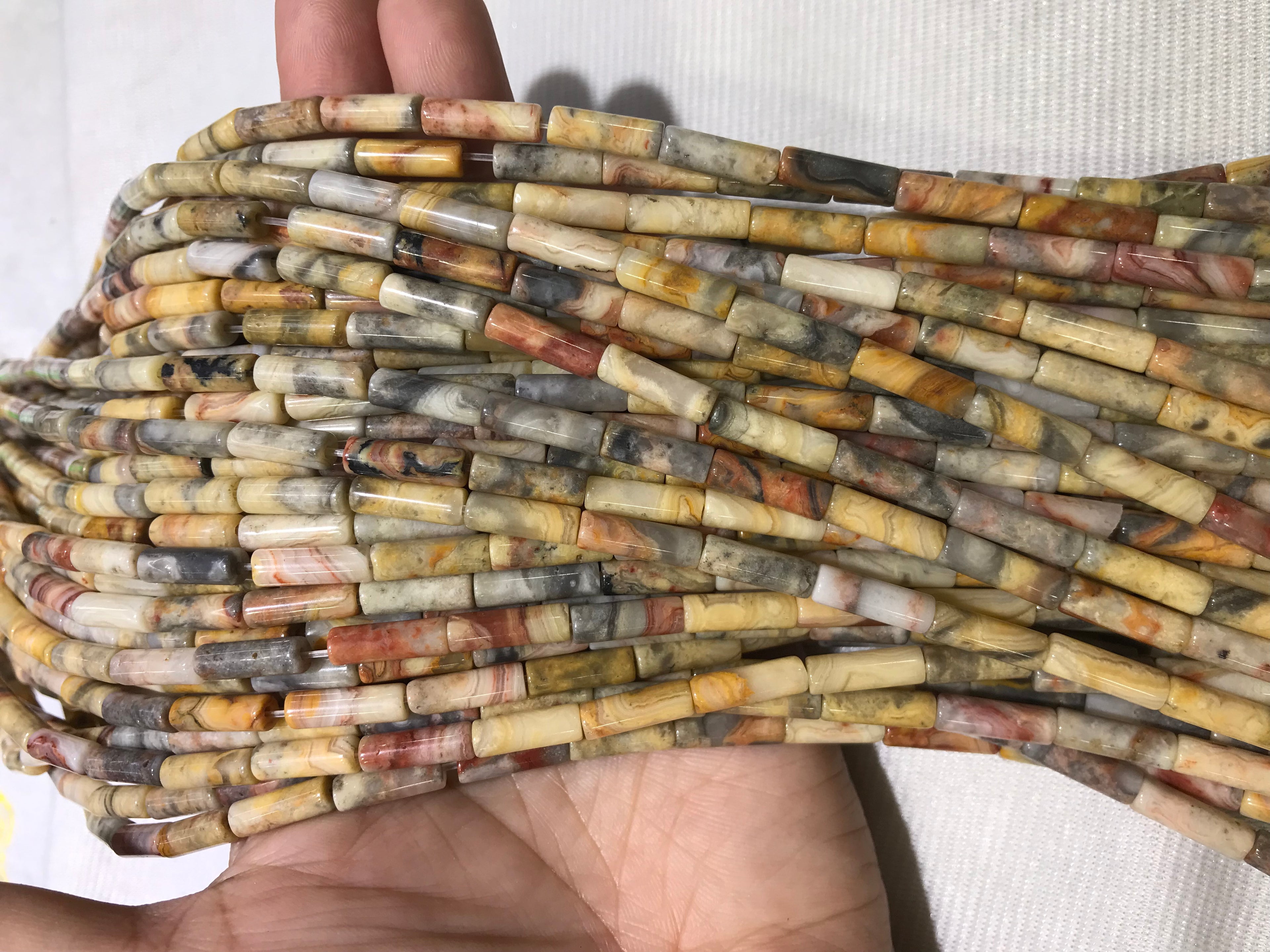 Crazy Lace Agate 4x13mm Column Gemstone Loose Tube Beads 15 inches