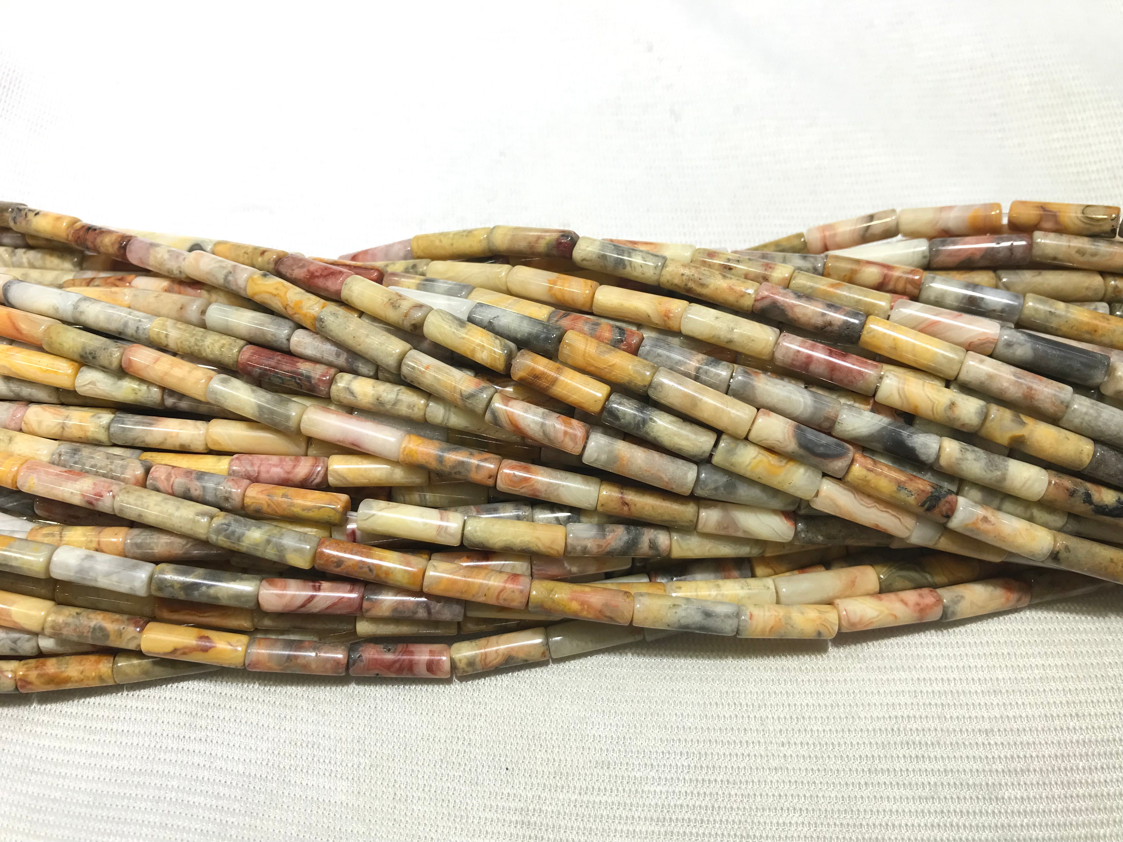 Crazy Lace Agate 4x13mm Column Gemstone Loose Tube Beads 15 inches
