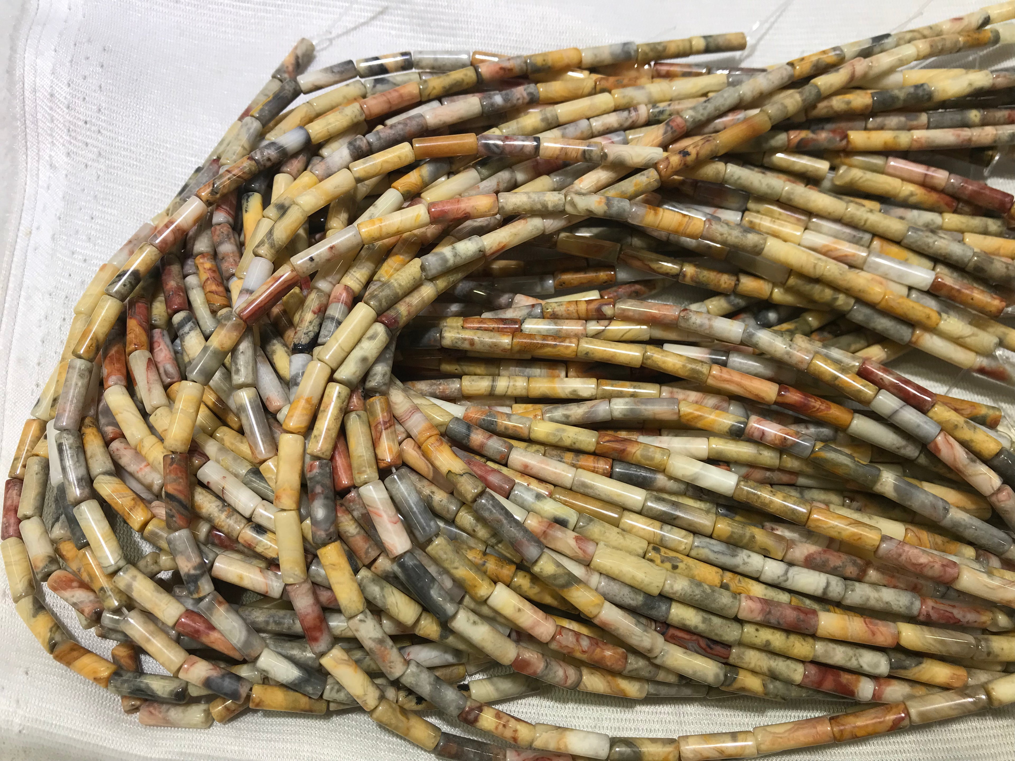 Crazy Lace Agate 4x13mm Column Gemstone Loose Tube Beads 15 inches