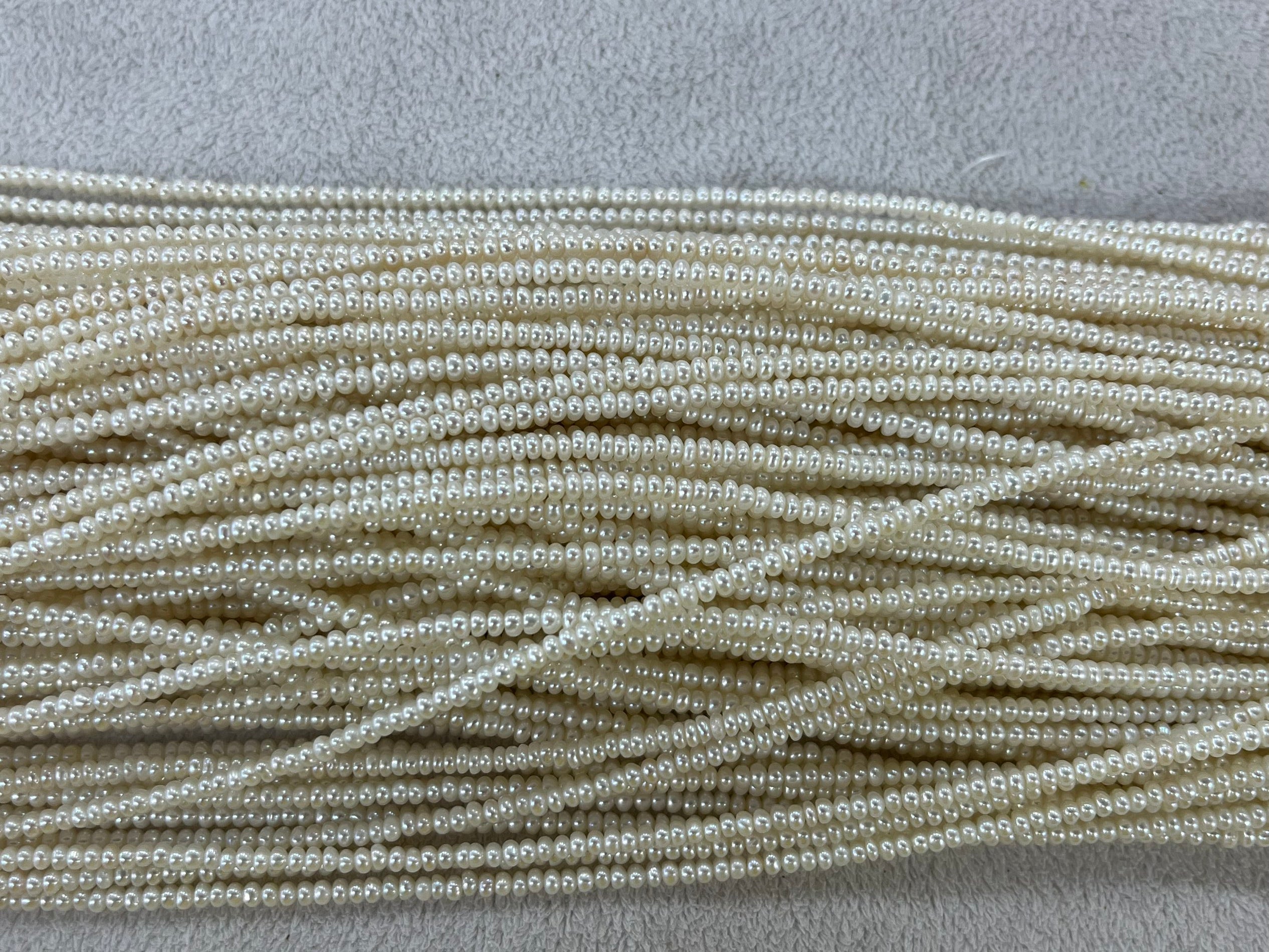 3-3.5mm Button White Freshwater Pearl Beads 15inches