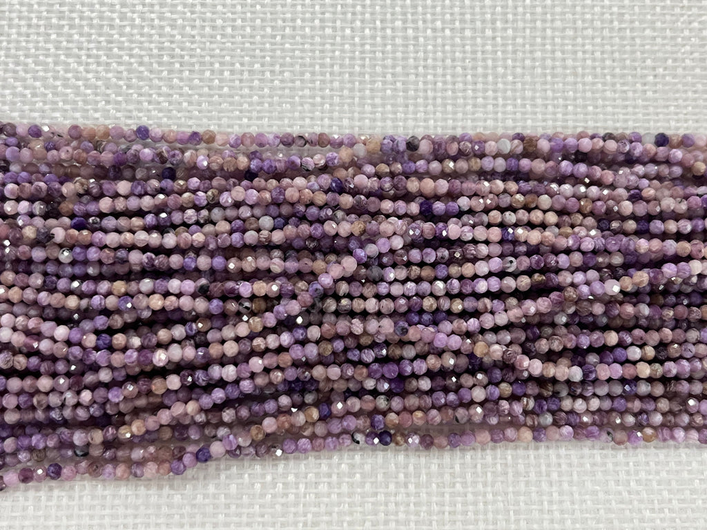 Faceted Purple Charoit 2mm - 3mm Round Cut Gemstone Loose Beads 15 inches