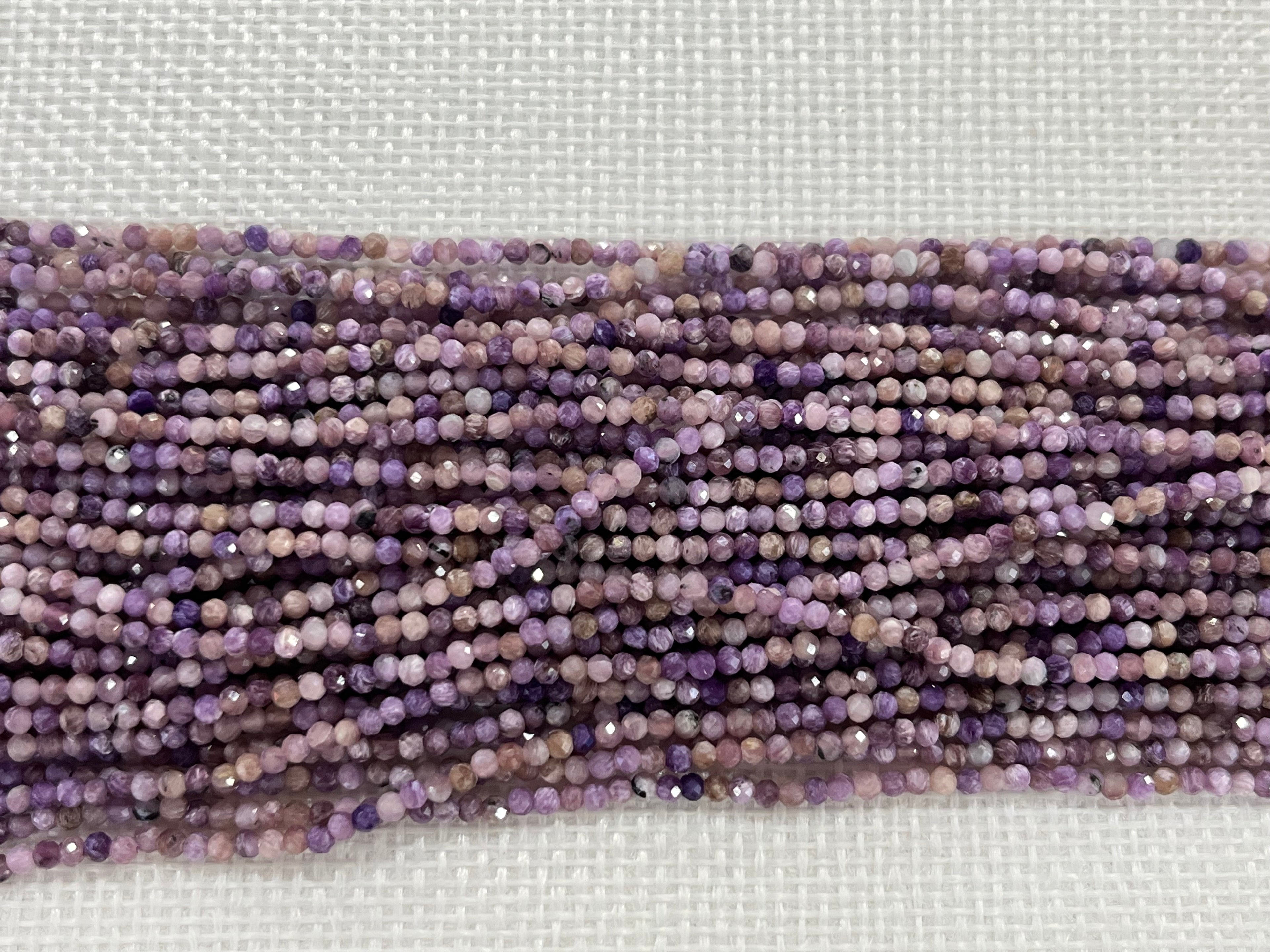 Faceted Purple Charoit 2mm - 3mm Round Cut Gemstone Loose Beads 15 inches