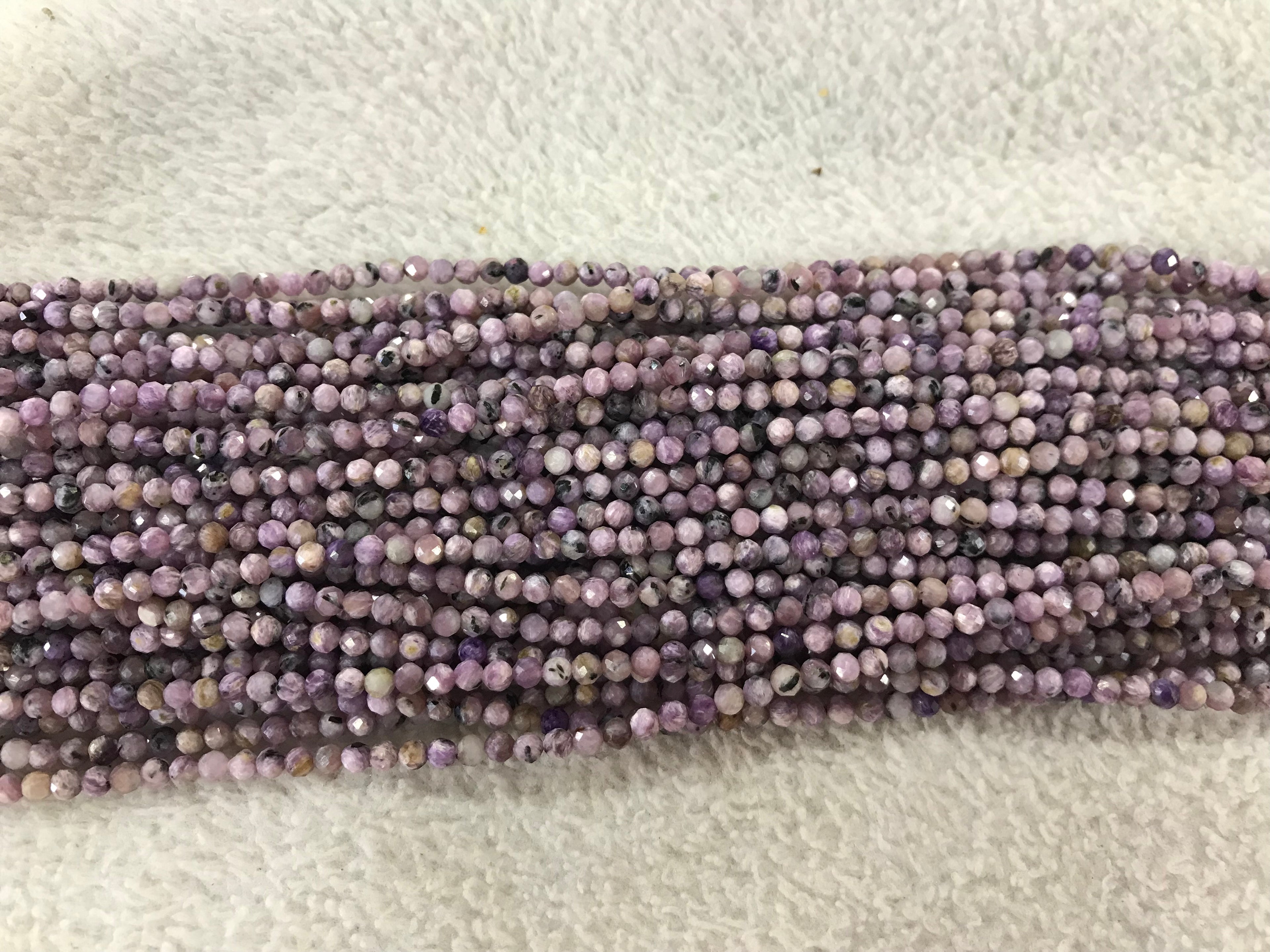 Faceted Purple Charoit 2mm - 3mm Round Cut Gemstone Loose Beads 15 inches