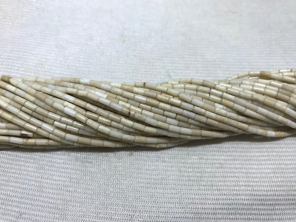 White Fossil Jasper 2x4mm Column Gemstone Loose Tube Beads 15 inches