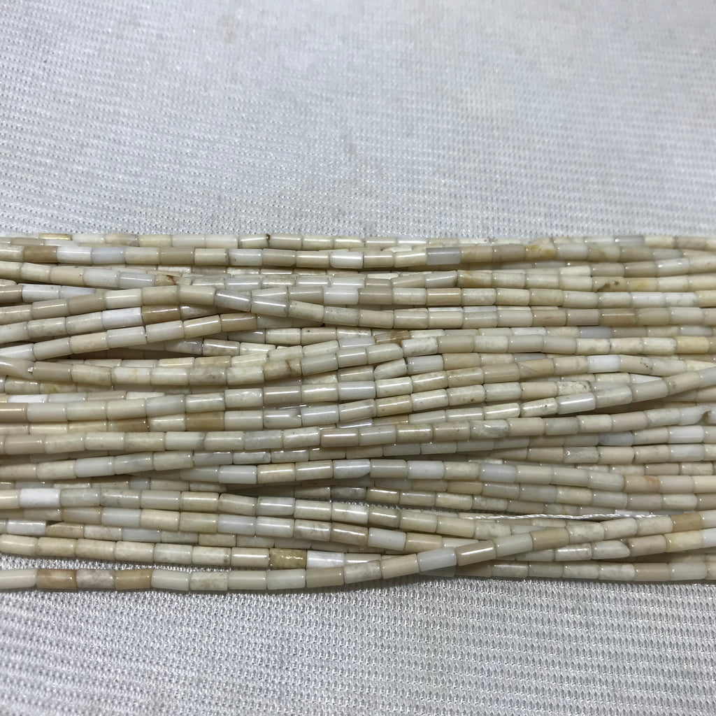 White Fossil Jasper 2x4mm Column Gemstone Loose Tube Beads 15 inches